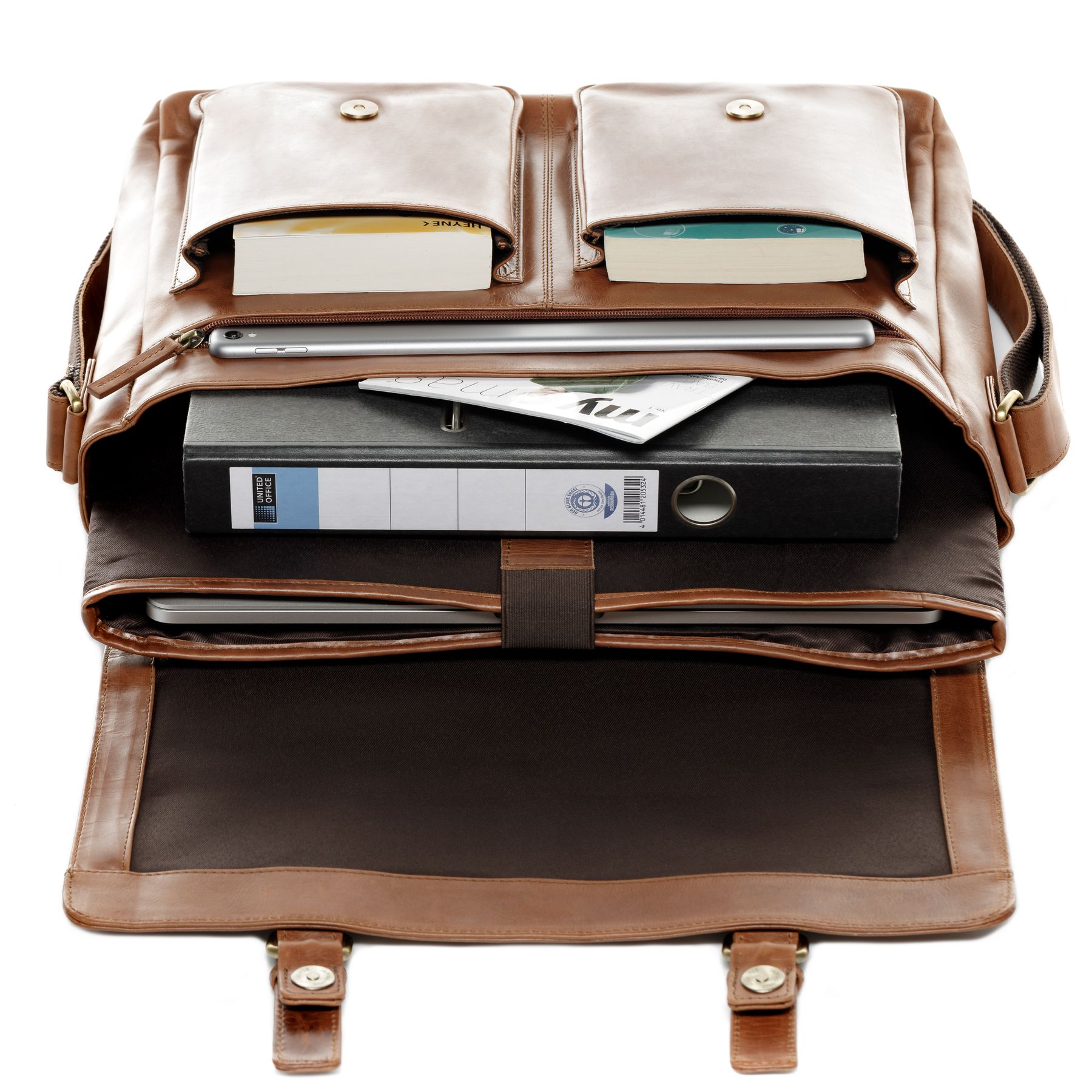 SID & VAIN Laptoptasche Lehrertasche Leder XL SERGEANT light-brown 32116