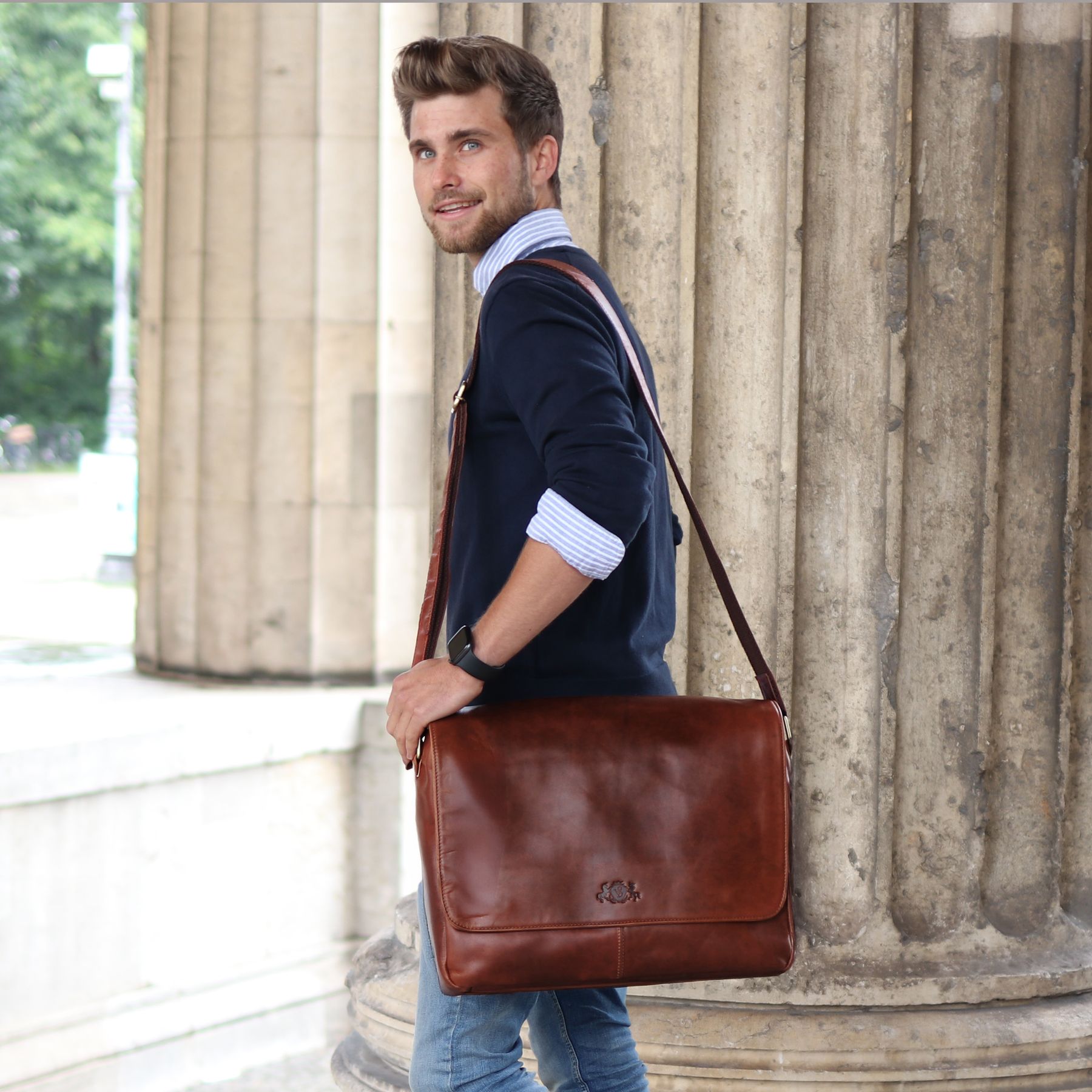 SID & VAIN Messenger Bag Leder SPENCER braun Arbeitstasche 50117