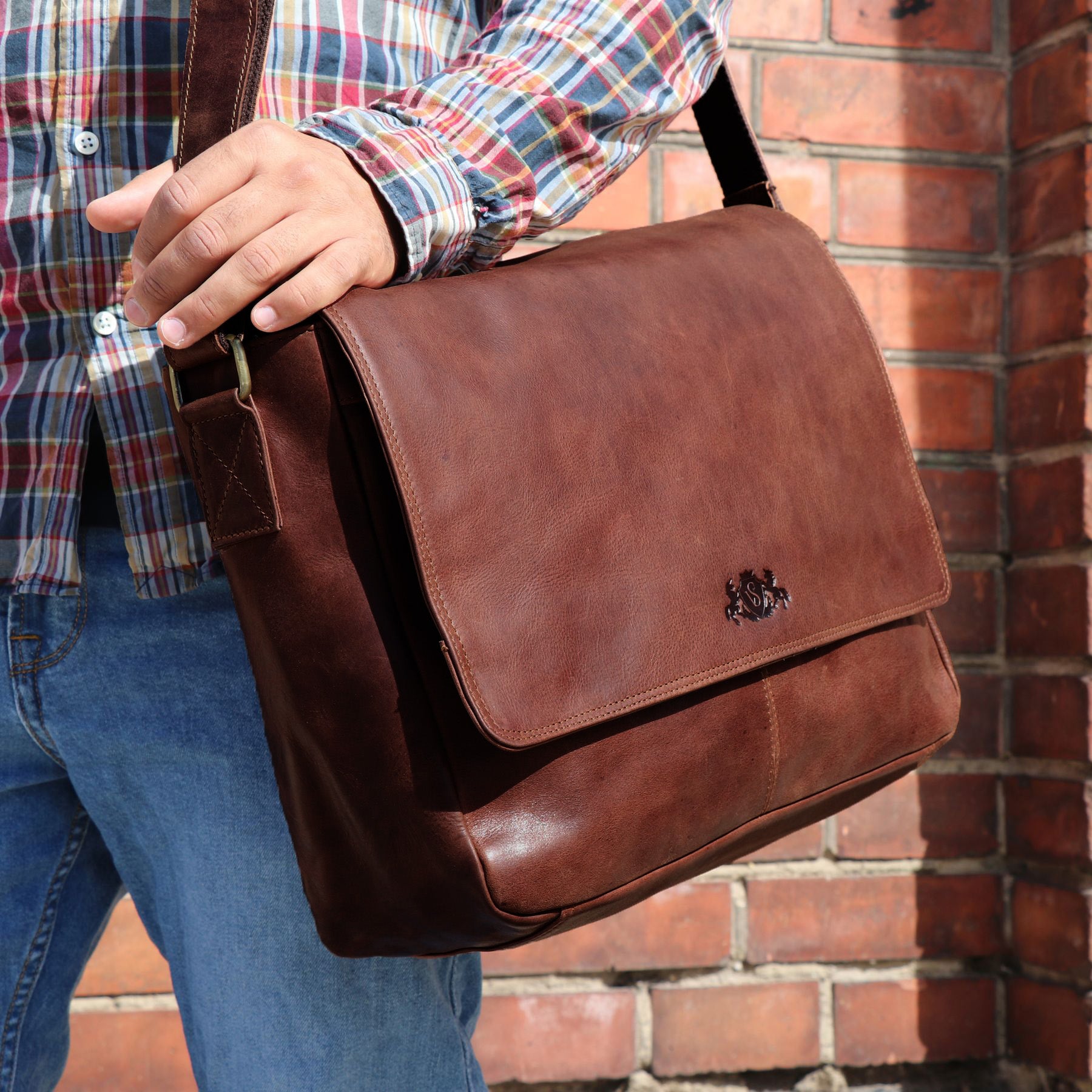 SID & VAIN Laptoptasche Leder Messenger Bag Leder XL SPENCER  41458