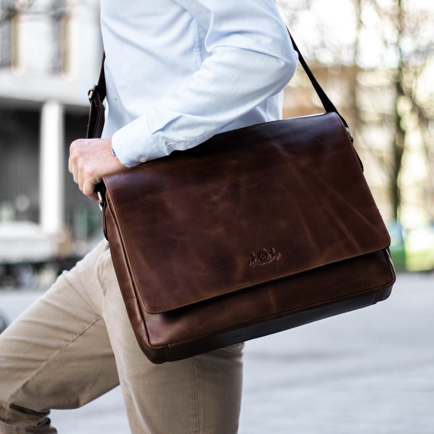 SID & VAIN Laptoptasche Leder Messenger Bag Leder XL SPENCER  41456