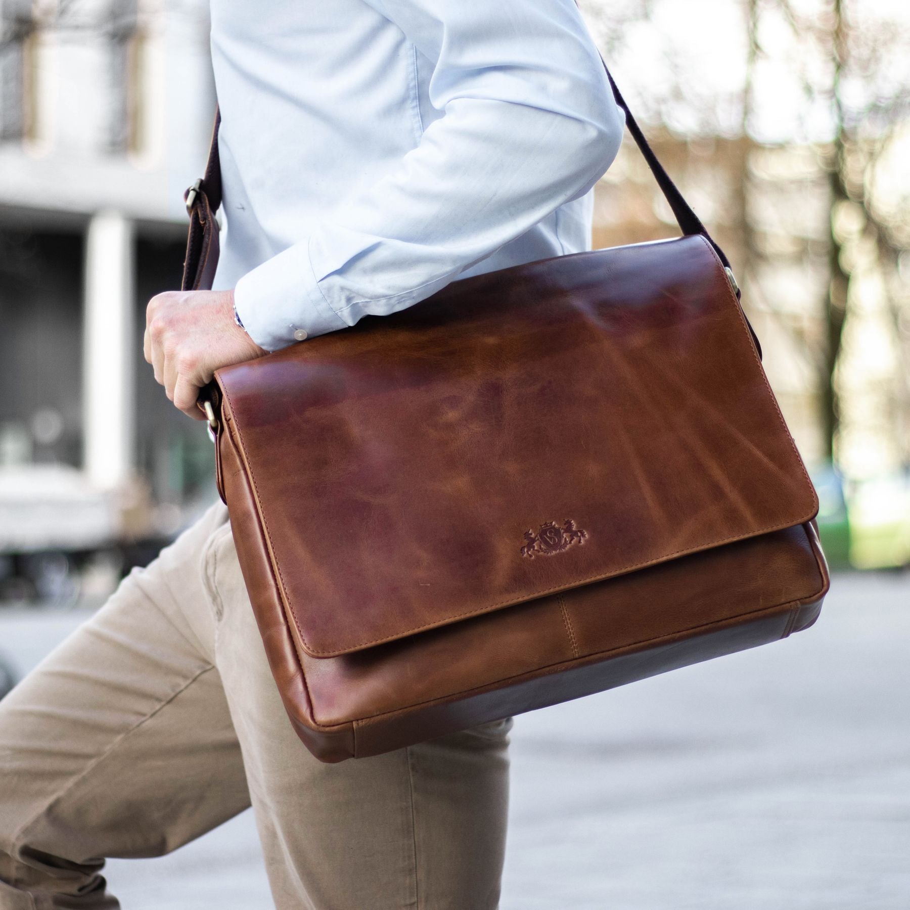 SID & VAIN Laptoptasche Leder Messenger Bag Leder XL SPENCER  29239