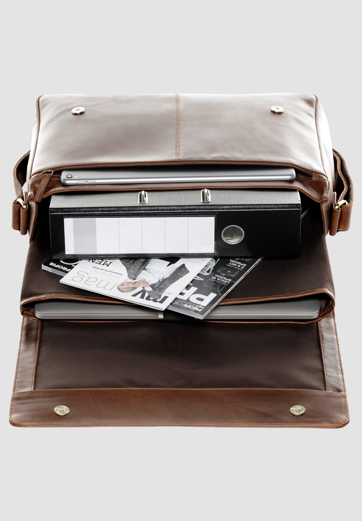 SID & VAIN Laptoptasche Leder Messenger Bag Leder SPENCER light-brown 29287