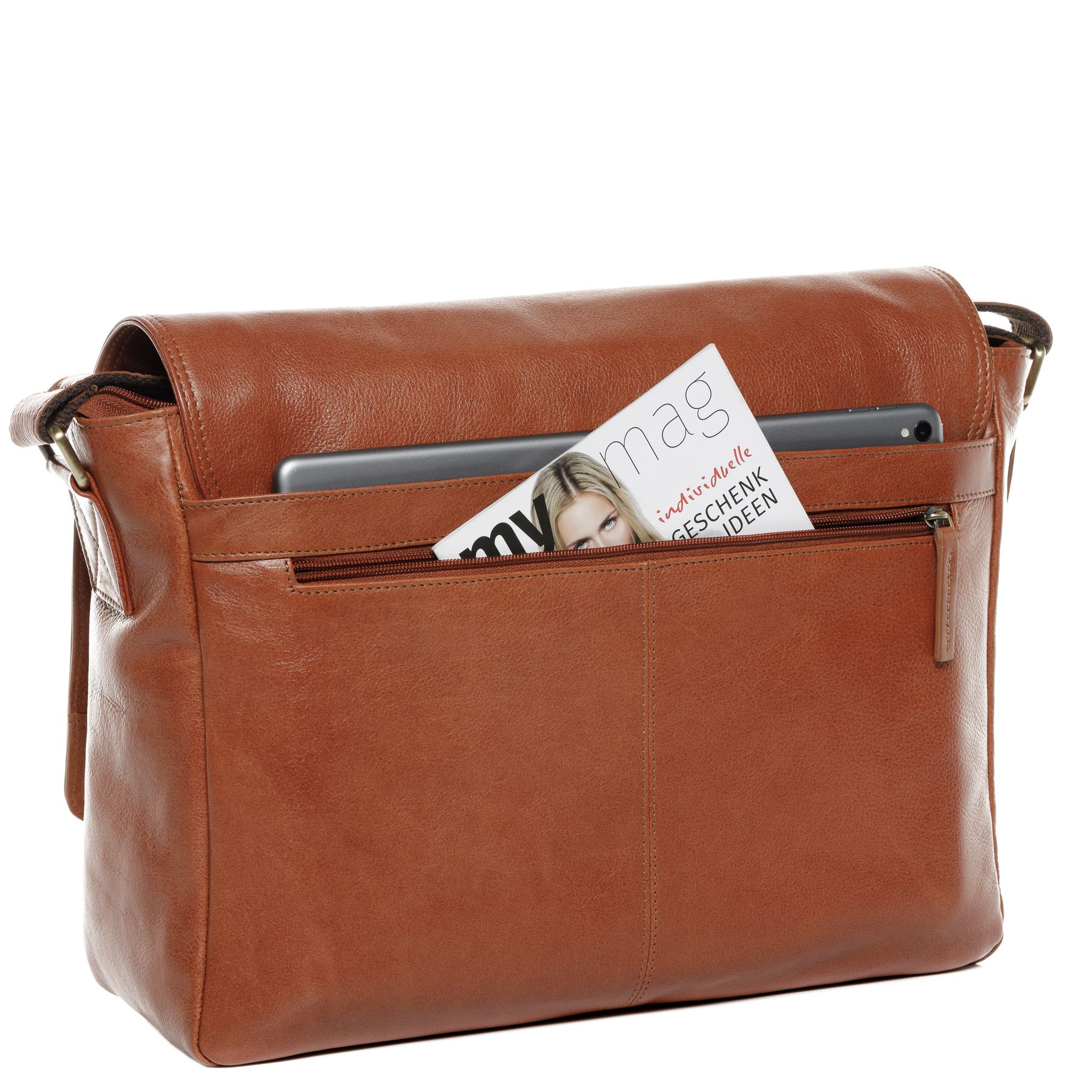 SID & VAIN Laptoptasche Leder Messenger Bag Leder SPENCER light-crunchy-tan 28092