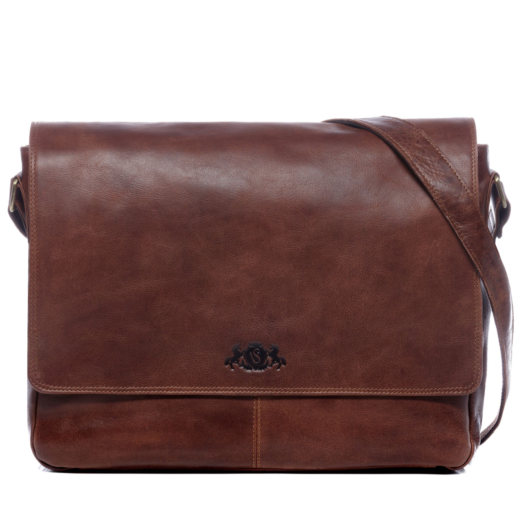 SID & VAIN Laptoptasche Leder Messenger Bag Leder SPENCER brown-retro 16343