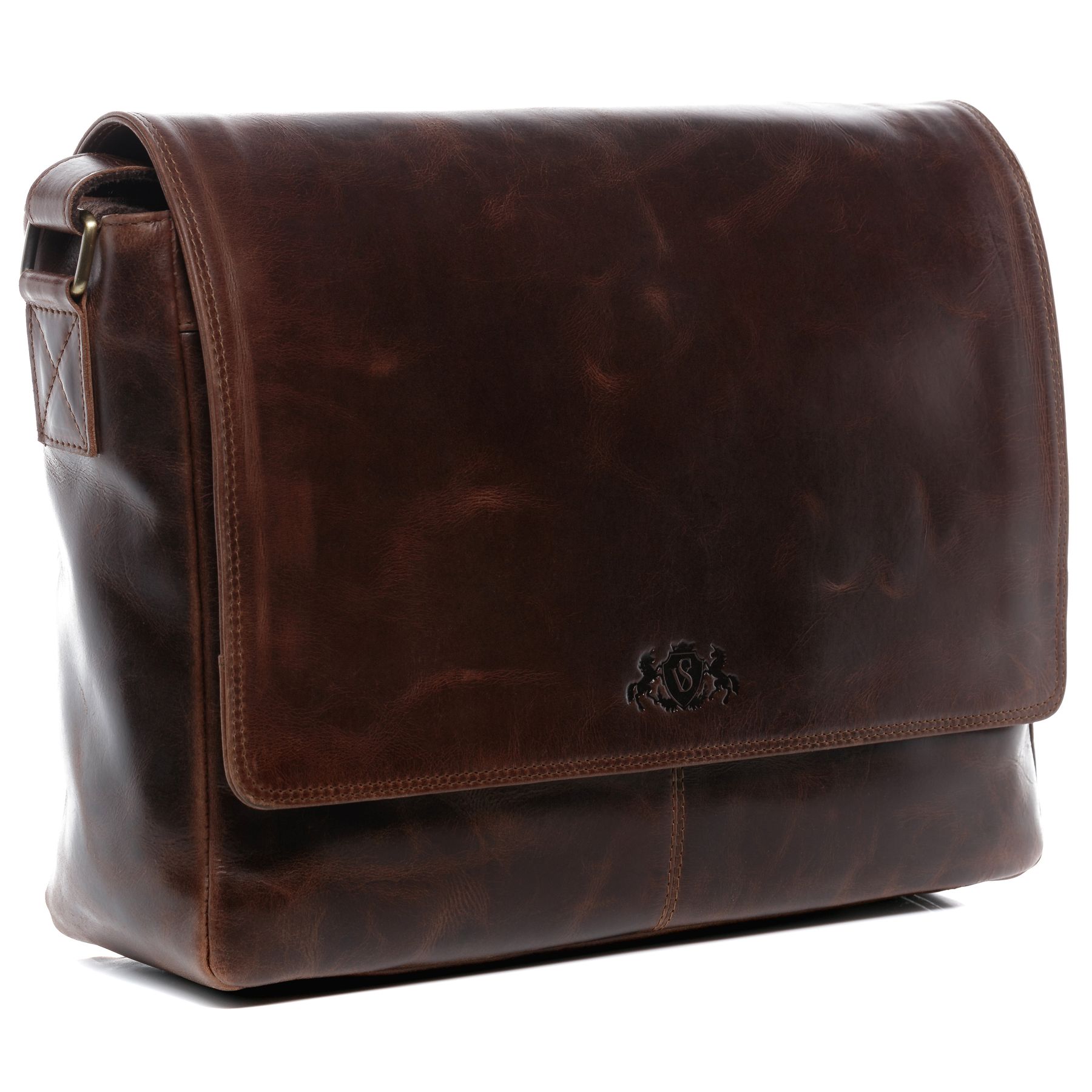 SID & VAIN Laptoptasche Leder Messenger Bag Leder XL SPENCER braun-cognac 16106