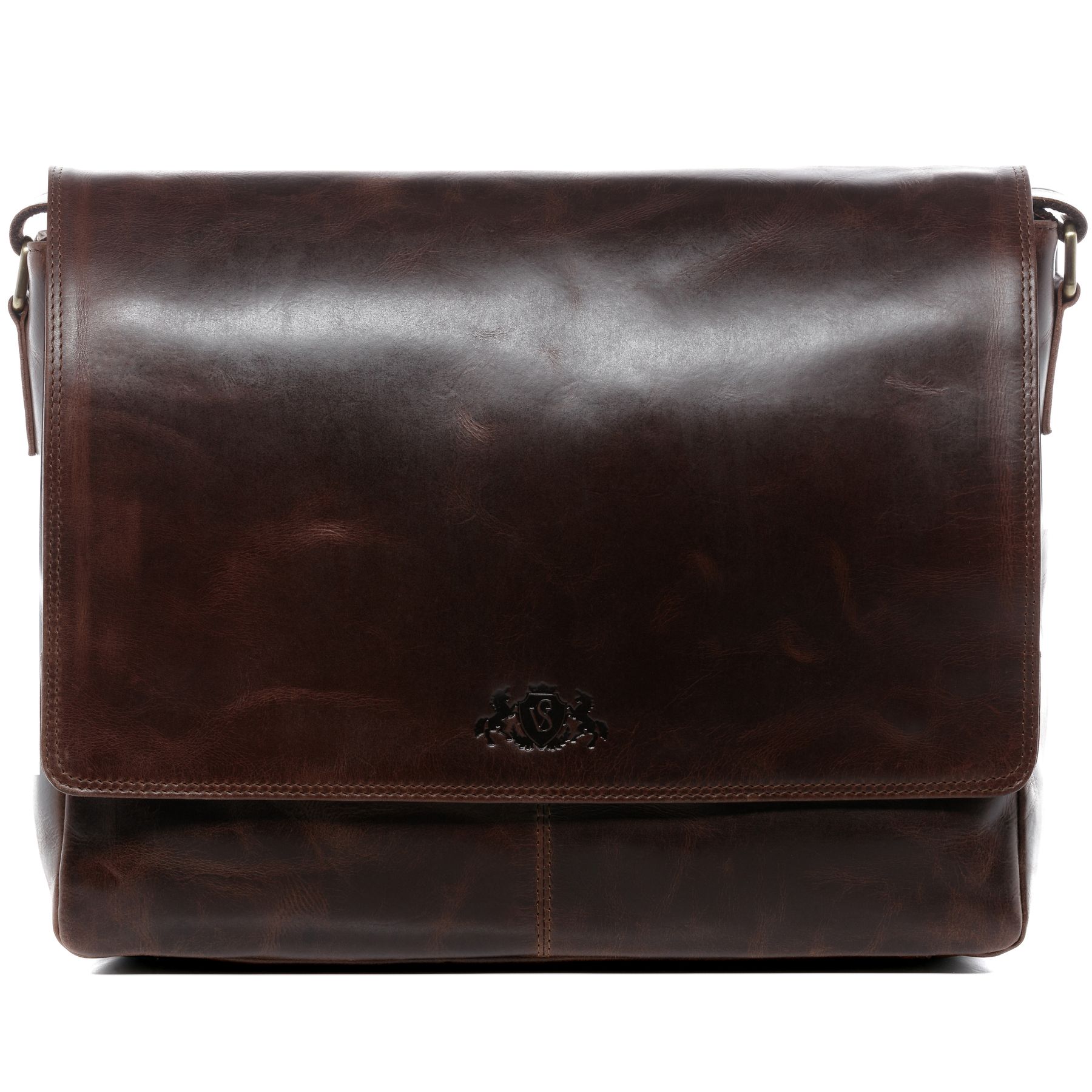 SID & VAIN Laptoptasche Leder Messenger Bag Leder XL SPENCER braun-cognac 16108
