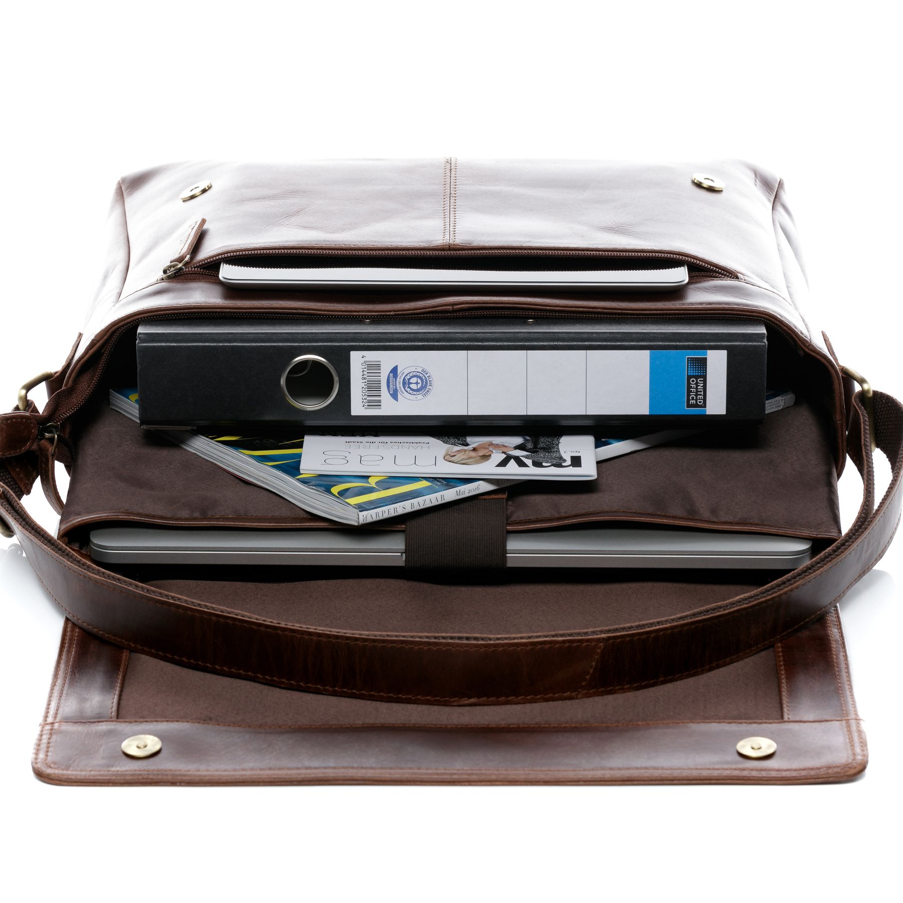 SID & VAIN Laptoptasche Leder Messenger Bag Leder SPENCER braun-cognac 16100