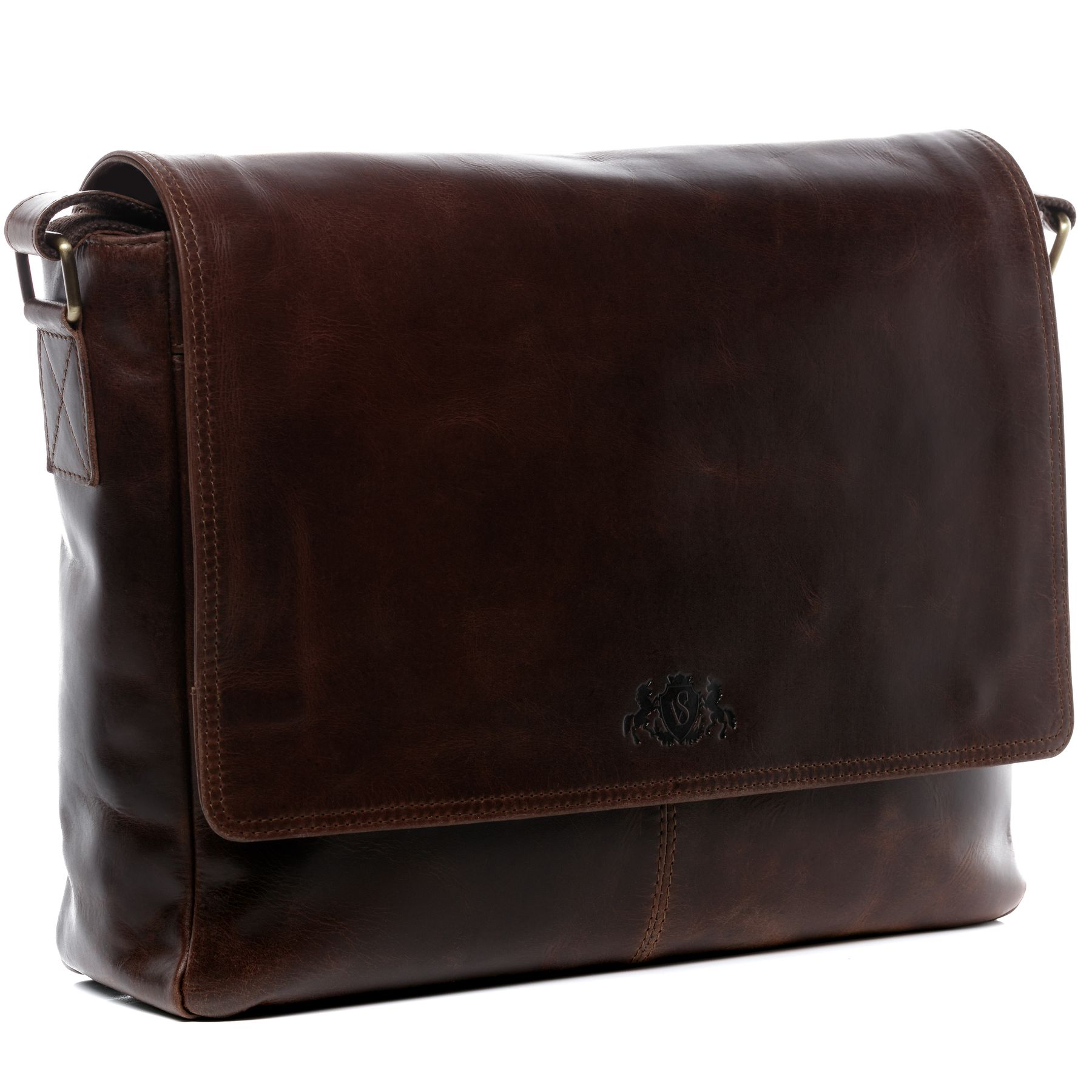 SID & VAIN Laptoptasche Leder Messenger Bag Leder SPENCER braun-cognac 16102