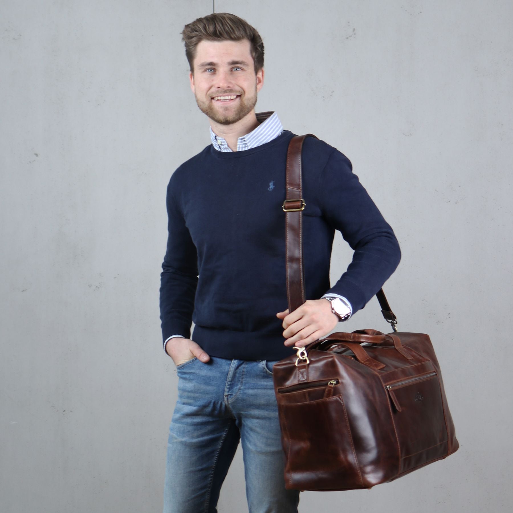 SID & VAIN Reisetasche Leder XL BRISTOL SIDE brown 33062