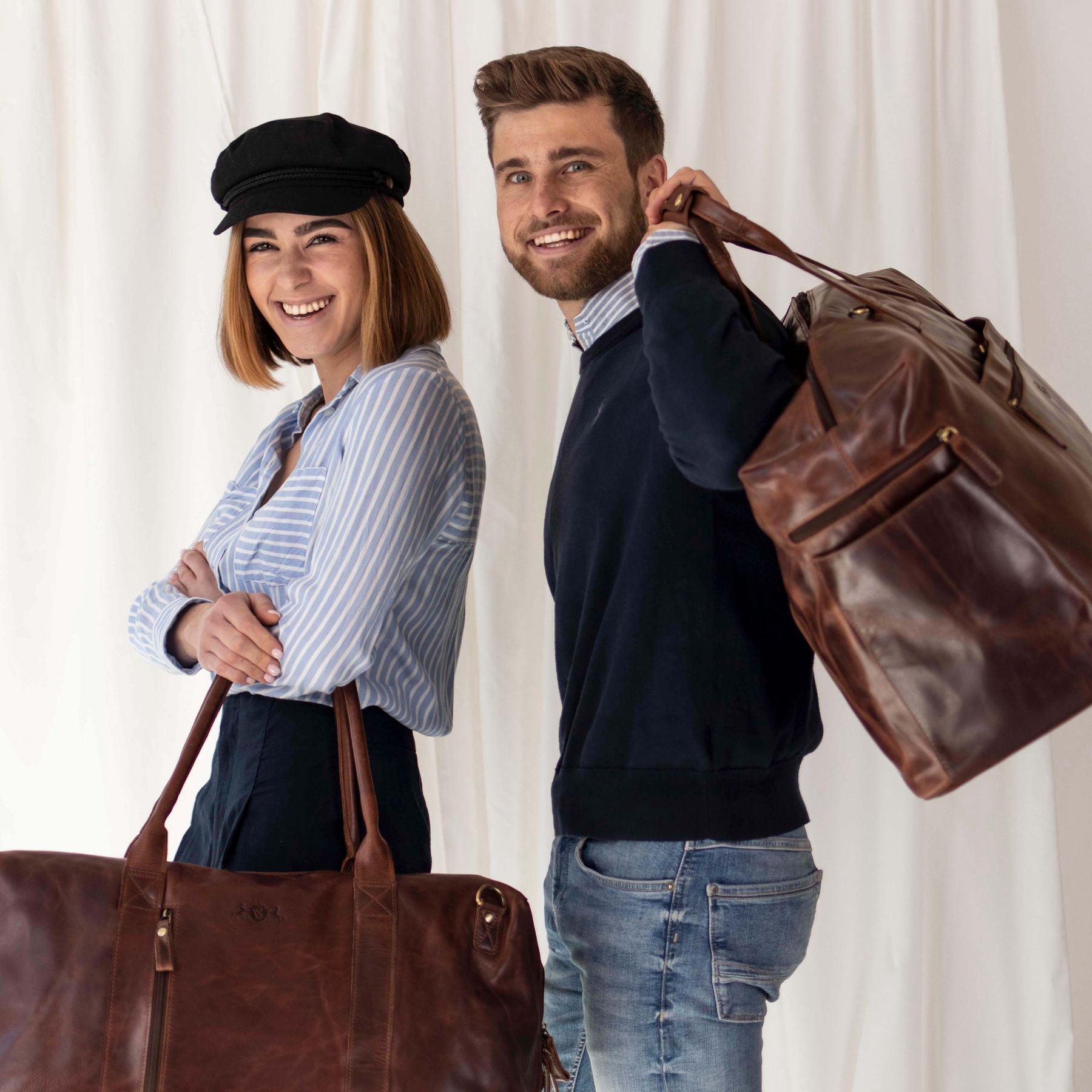 SID & VAIN Reisetasche Leder YALE ZIP braun Weekender 43088