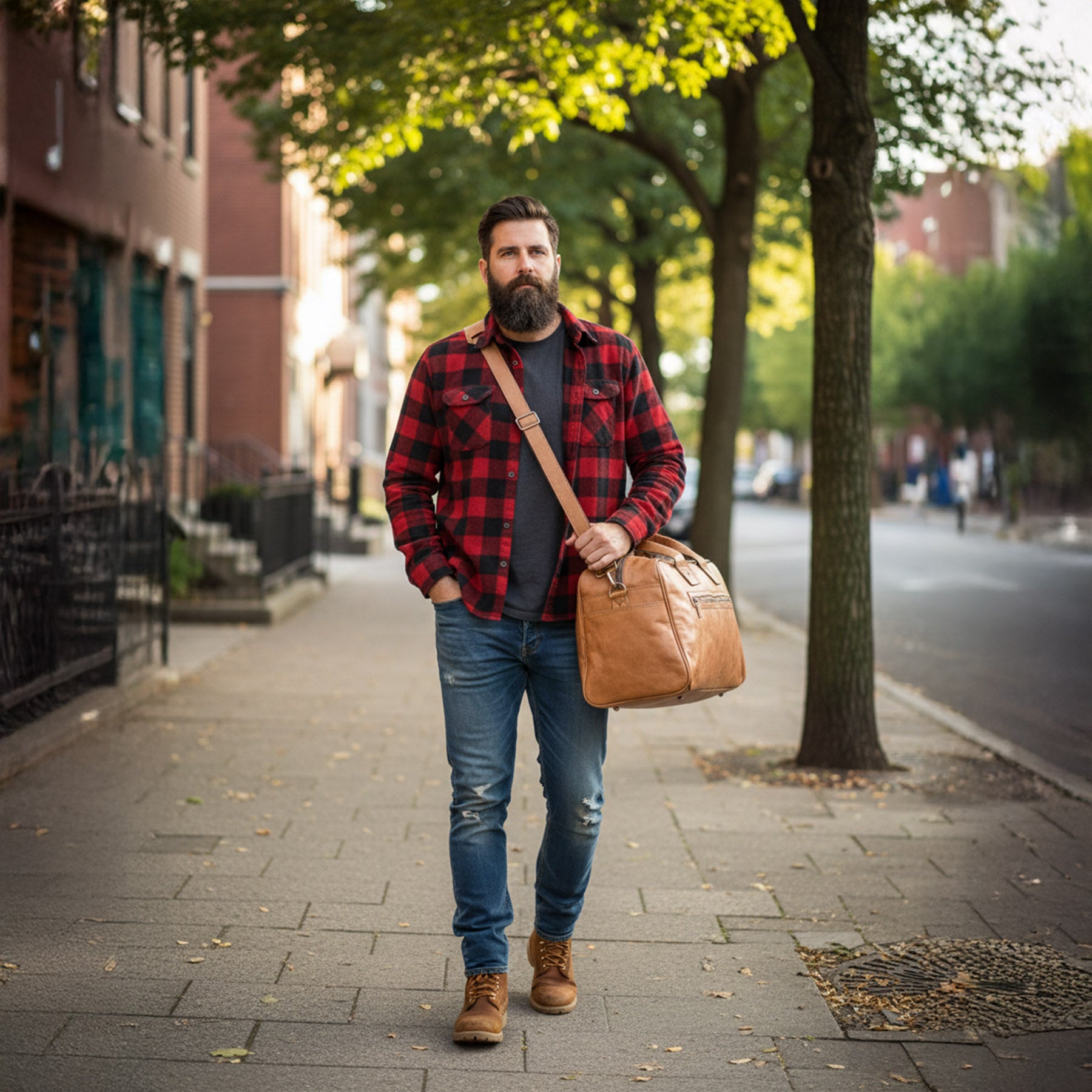 Travel bag leather light brown HENRY Weekender