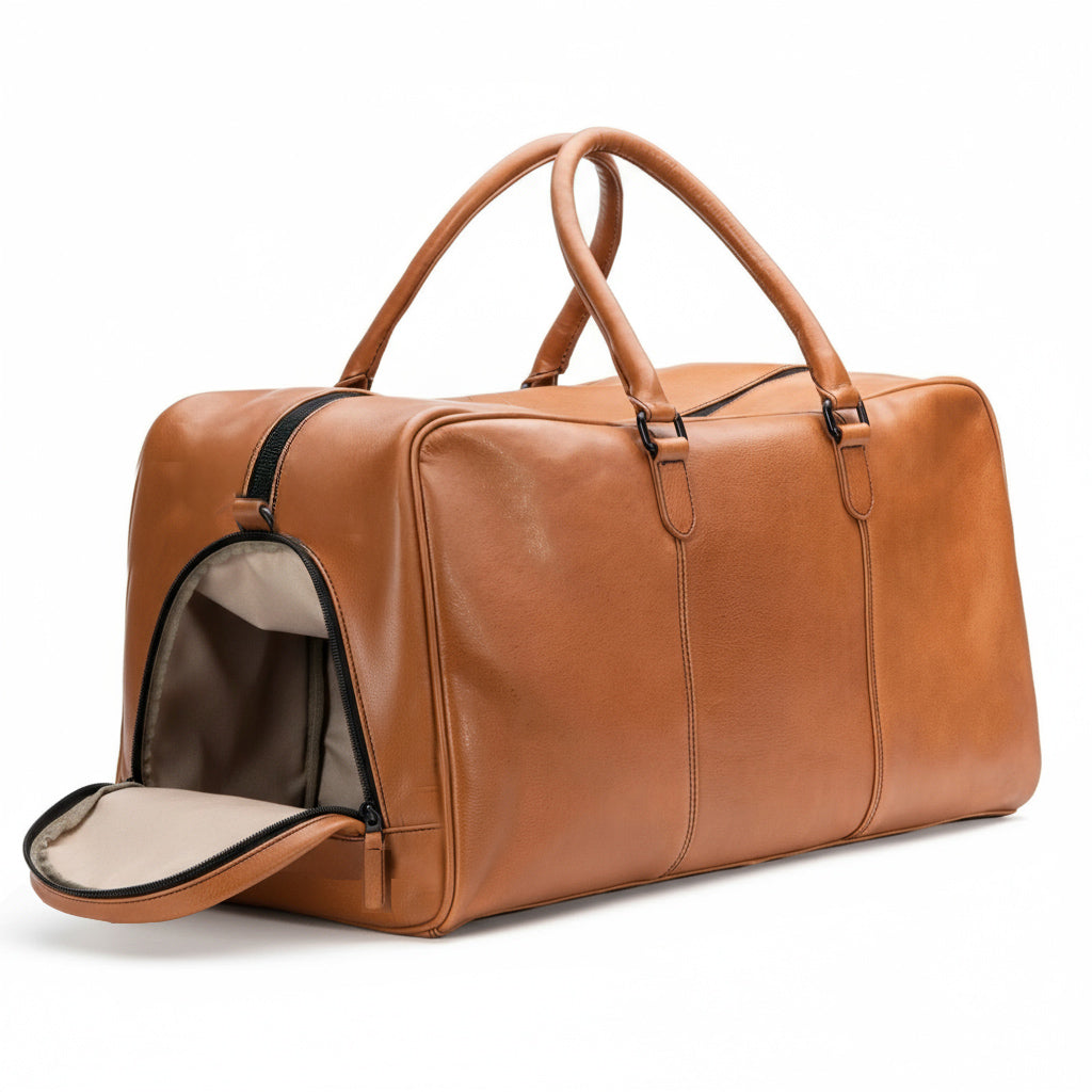 SID & VAIN Reisetasche mit Schuhfach echt Leder Weekender Handgepäck Sporttasche hellbraun BERLIN gross 50581