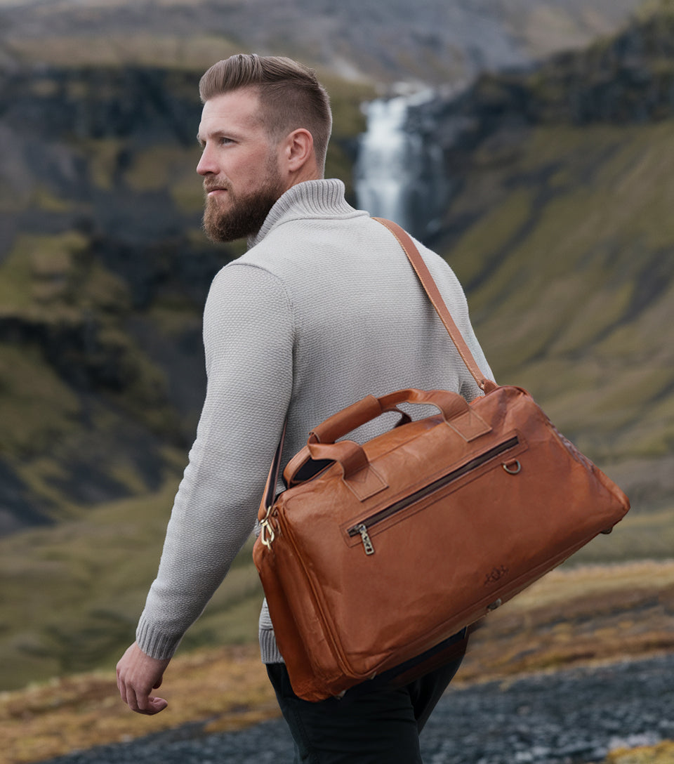 SID & VAIN Reisetasche Leder HENRY braun Weekender Schuh-Fach 2