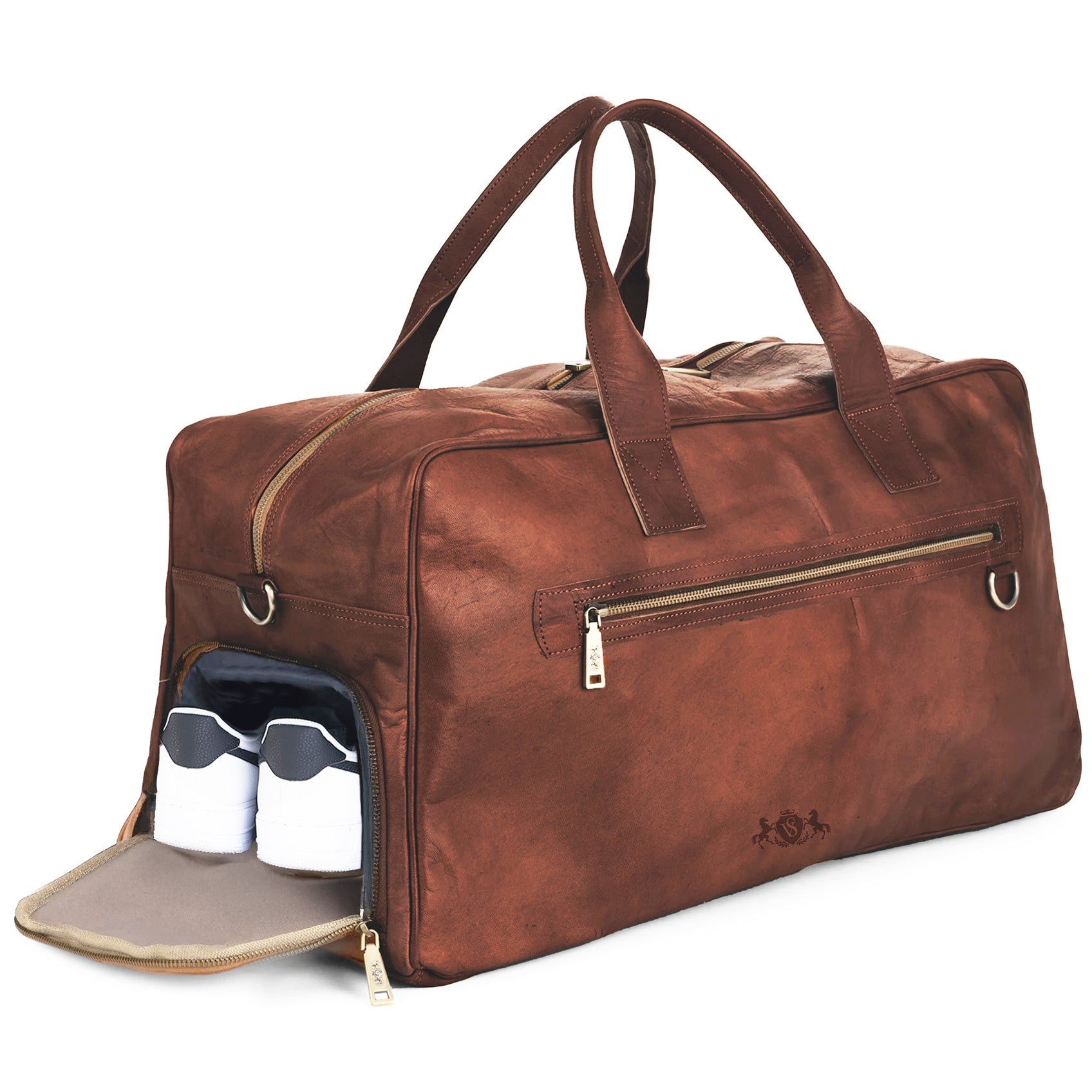 SID & VAIN Reisetasche Leder HENRY braun Weekender Schuh-Fach 1