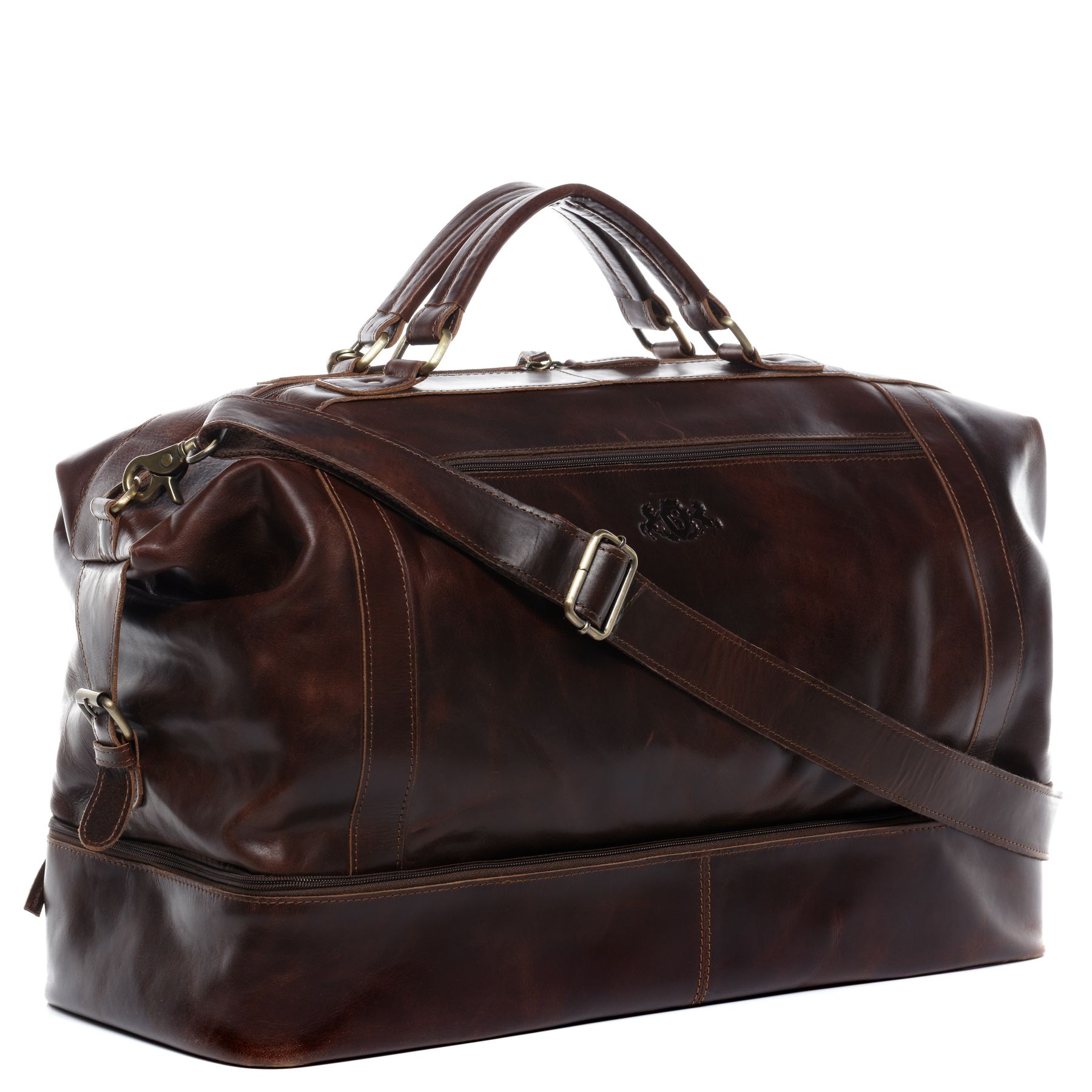 SID & VAIN Reisetasche Leder mit Schuhfach XL KINGSTON braun-cognac 16199