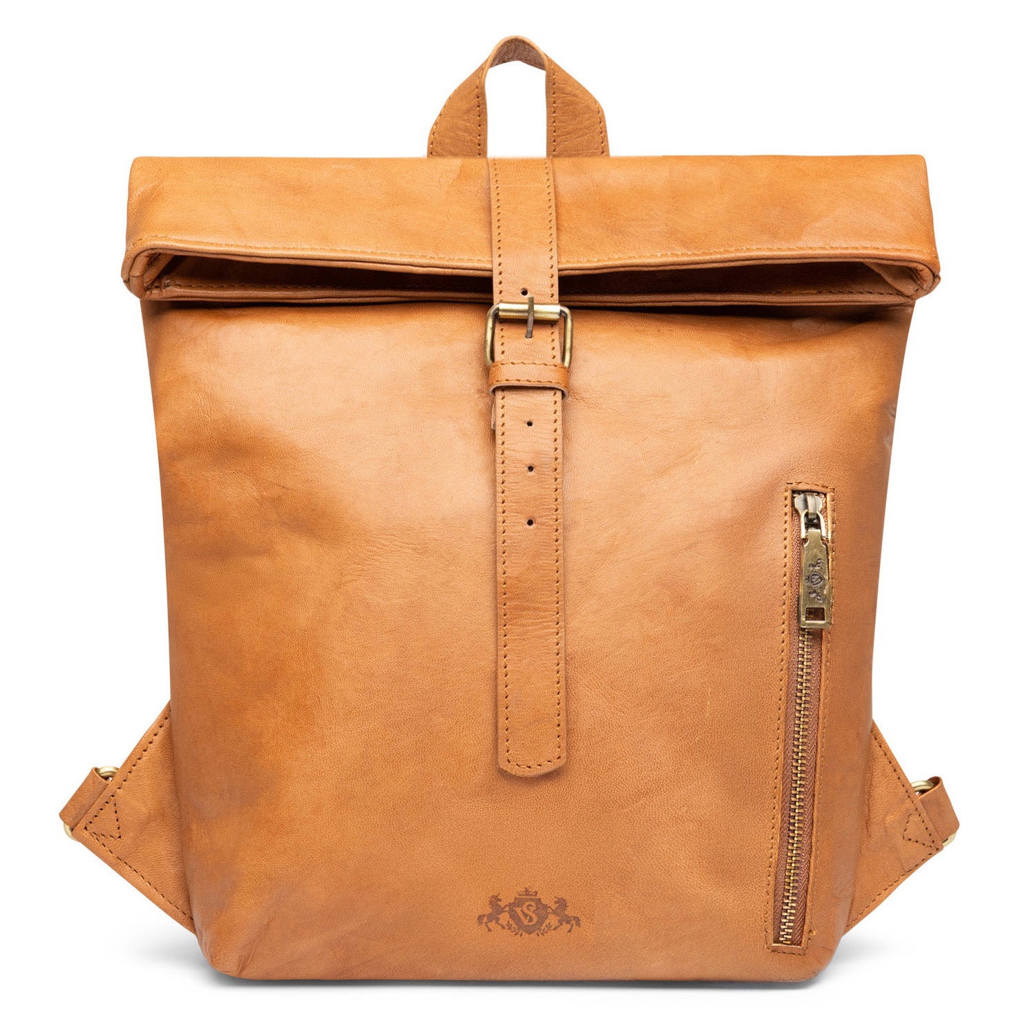 SID & VAIN Rolltop Rucksack echt Leder 15" Zoll Laptop  Damen Herren Lederrucksack hellbraun BRODY 50561