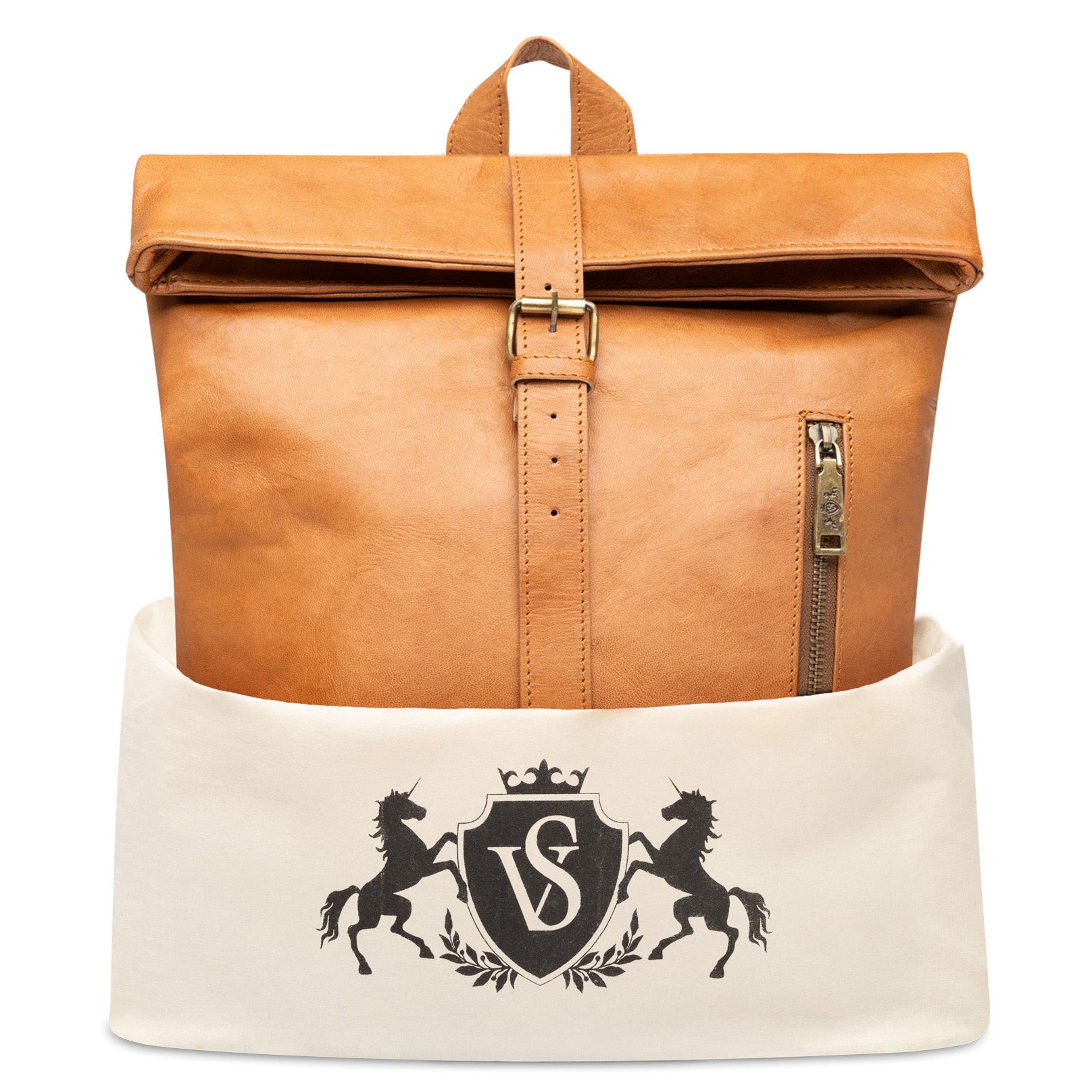 SID & VAIN Rolltop Rucksack echt Leder 15" Zoll Laptop  Damen Herren Lederrucksack hellbraun BRODY 50563