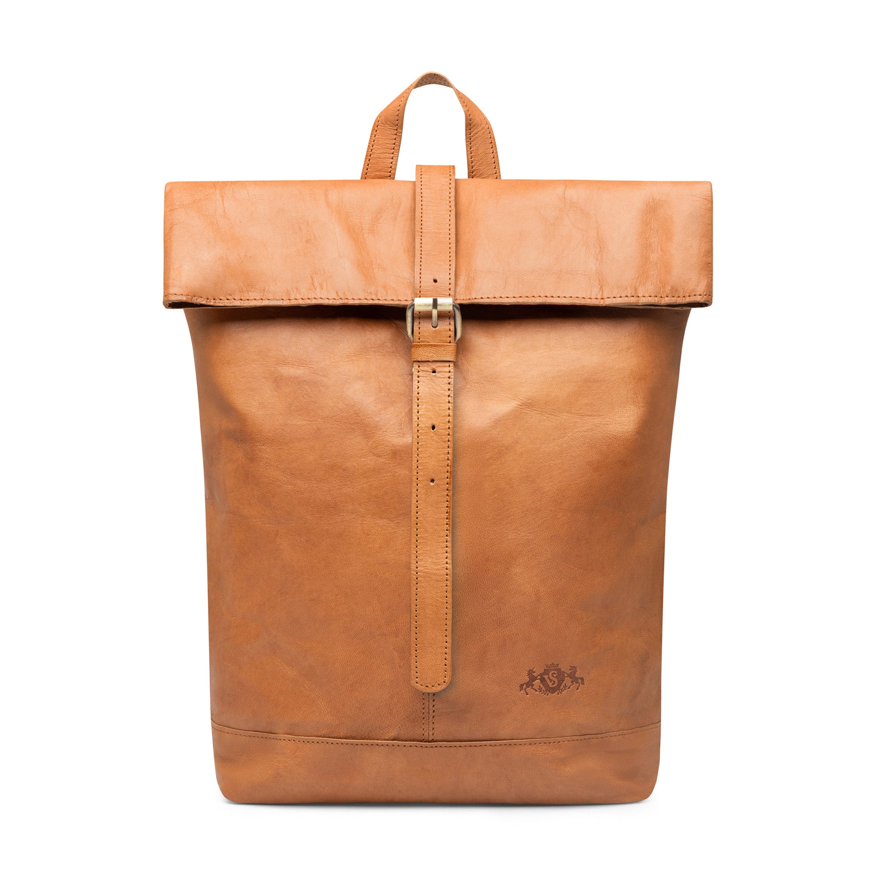 Rolltop backpack leather light brown 15" JAY