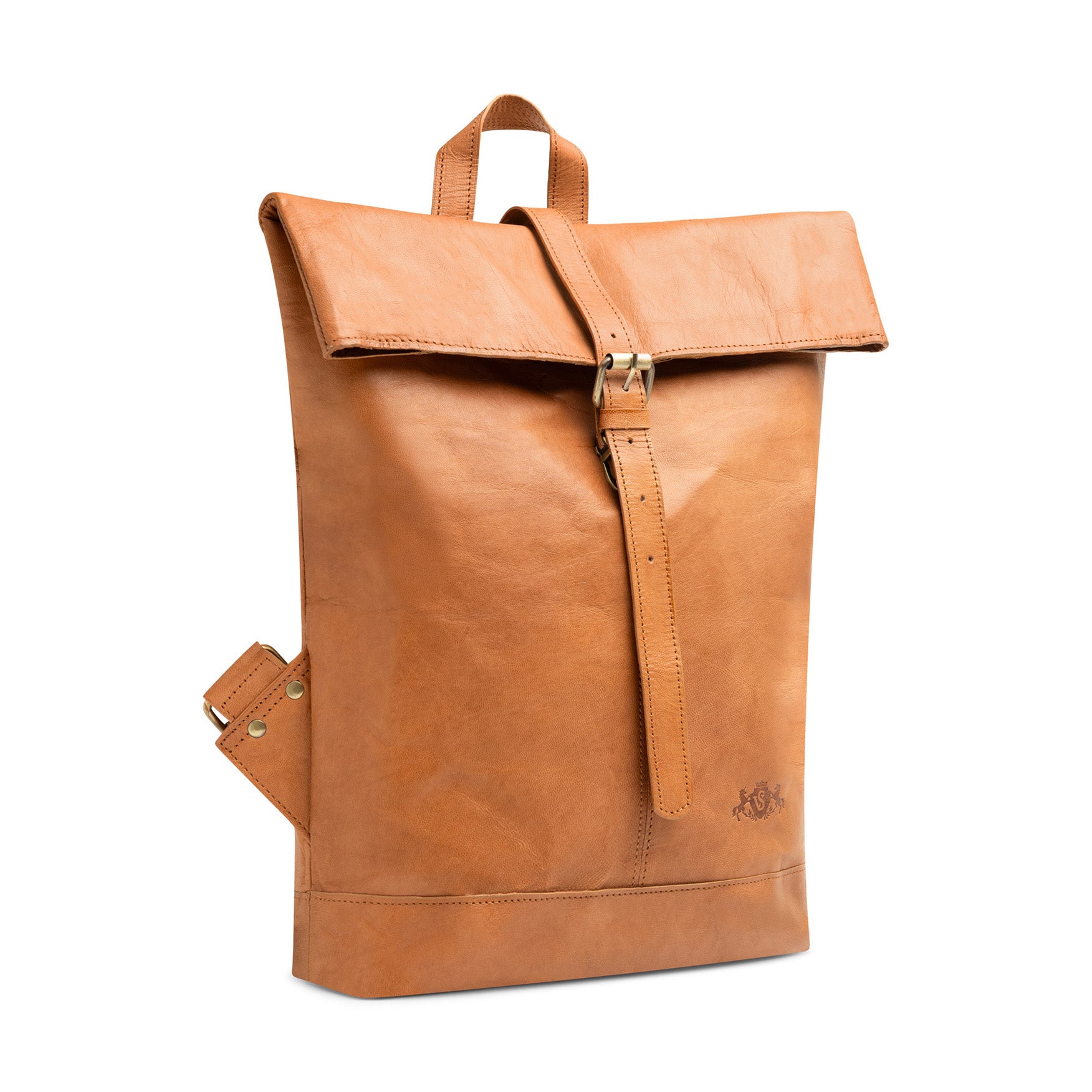 Rolltop backpack leather light brown 15" JAY