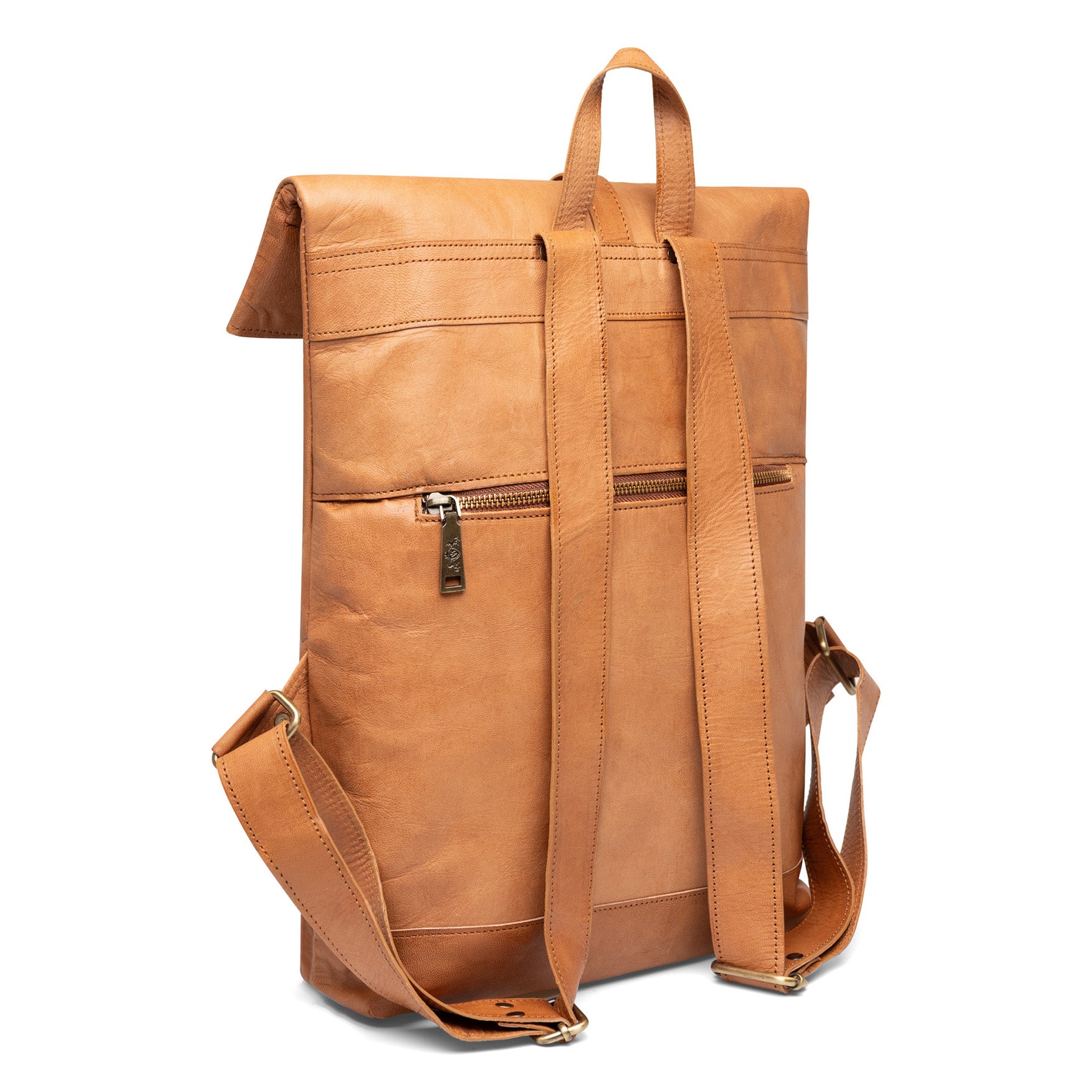 Rolltop backpack leather light brown 15" JAY