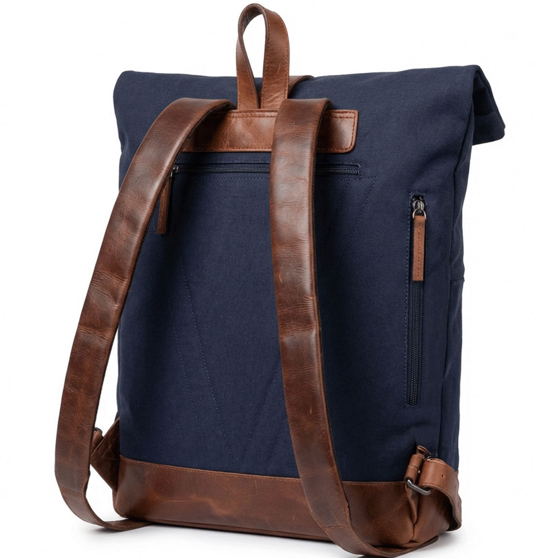 6058-SID & VAIN backpack-rolltop - L - H-93 - TATUM blue-brown CANVAS-PULL-UP-feature