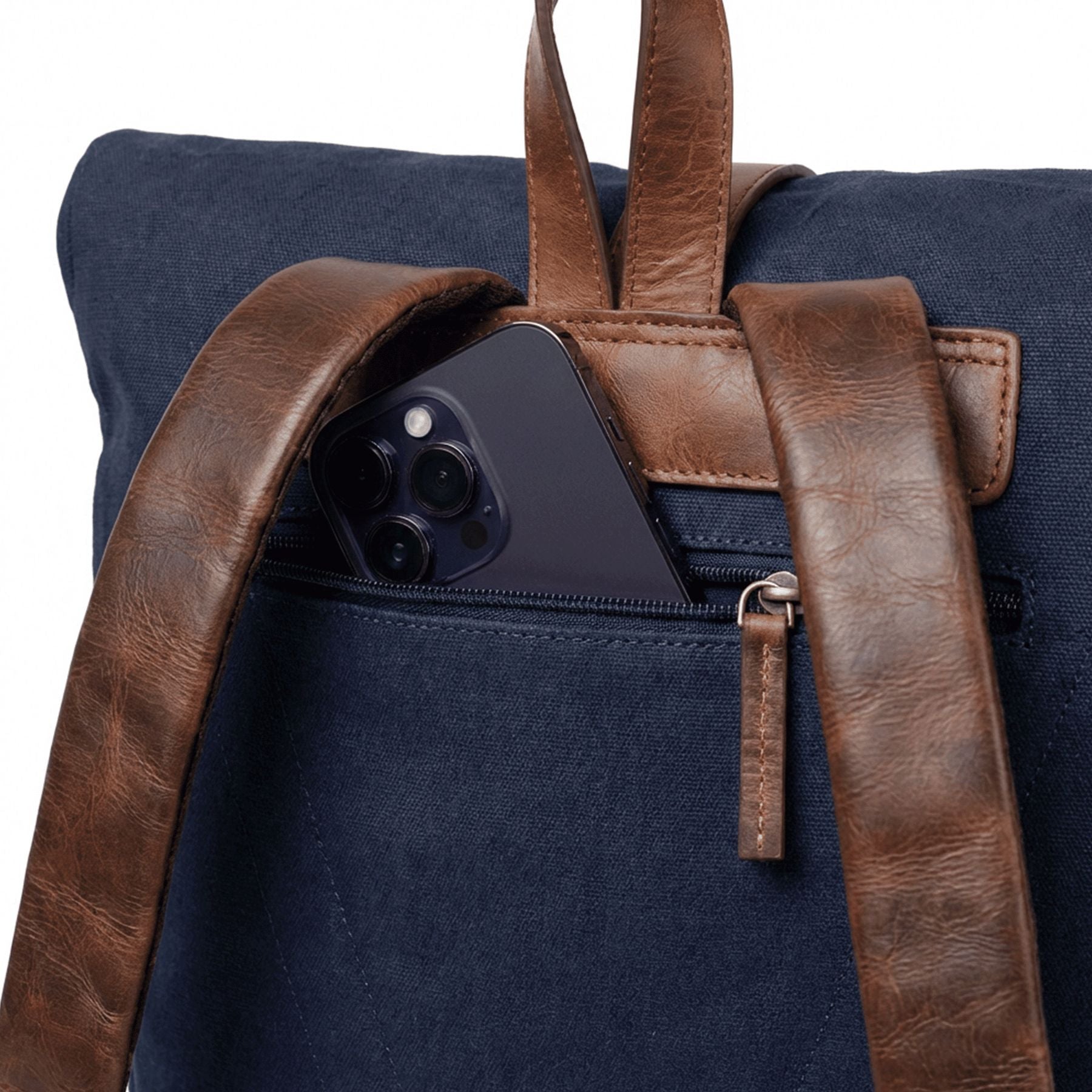 6058-SID & VAIN backpack-rolltop - L - H-93 - TATUM blue-brown CANVAS-PULL-UP-Detail-3