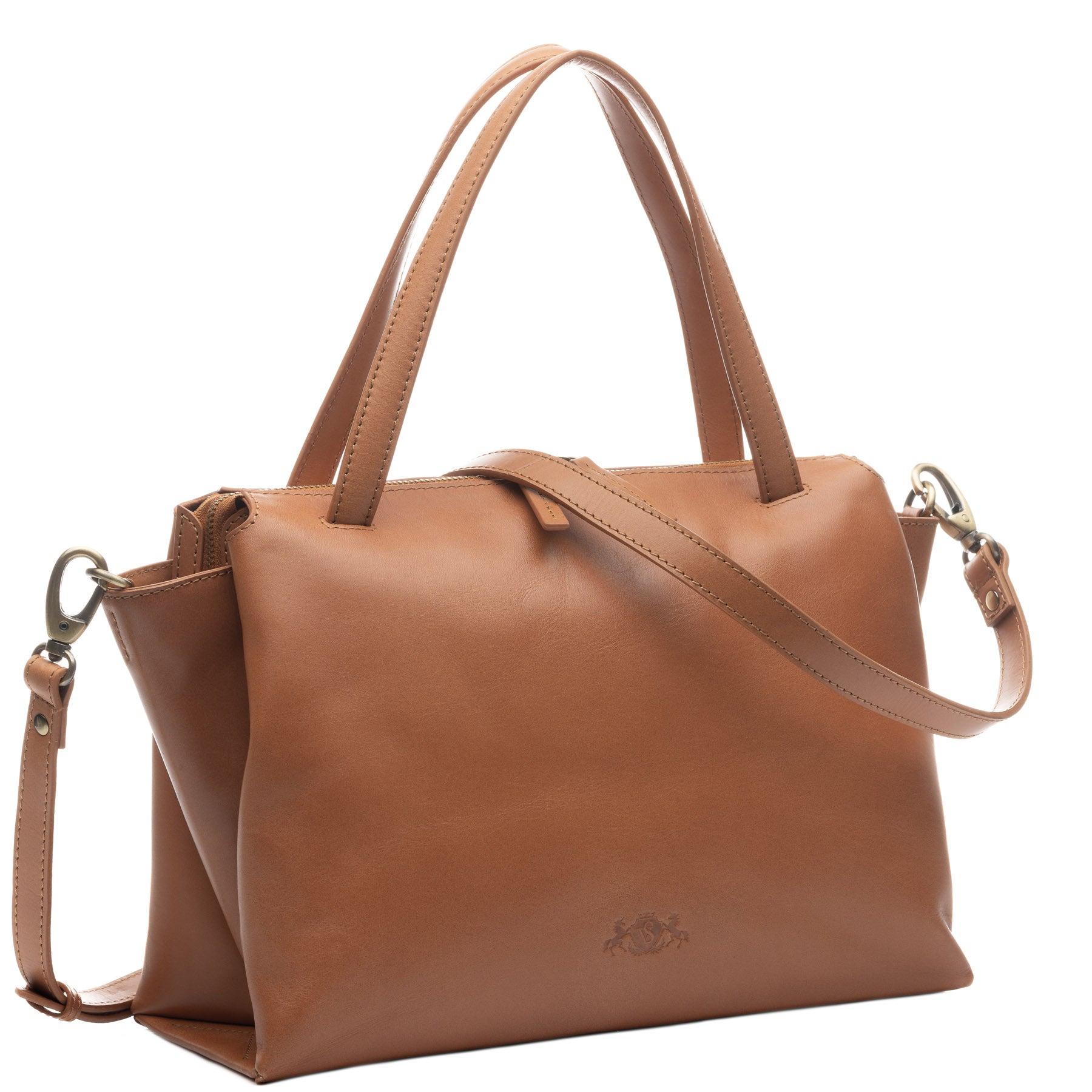 SID & VAIN Handtasche Leder ATLANTA hellbraun schwarz 38912