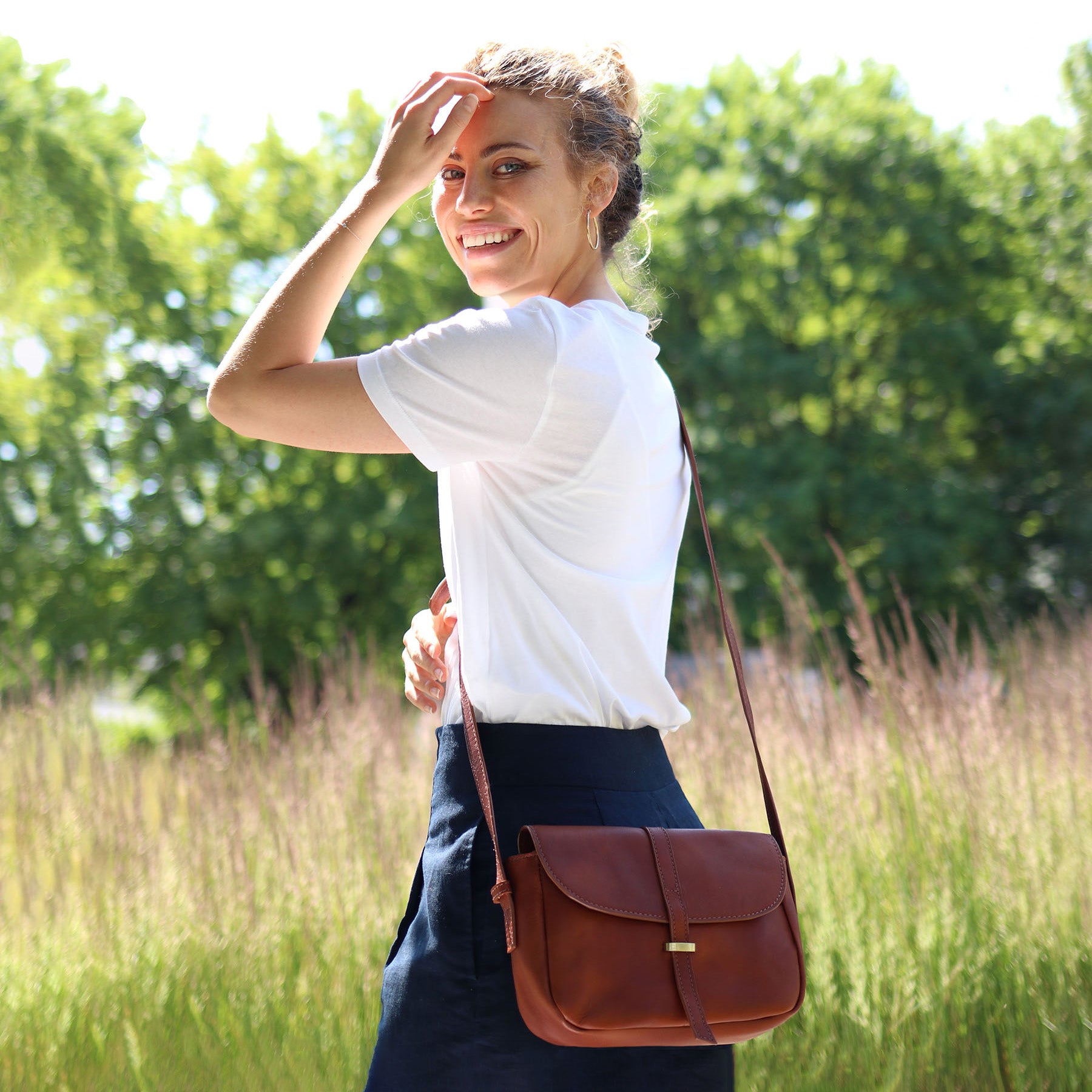 SID & VAIN Schultertasche Leder & Umhängetasche Leder klein ELLIE chestnut 40464