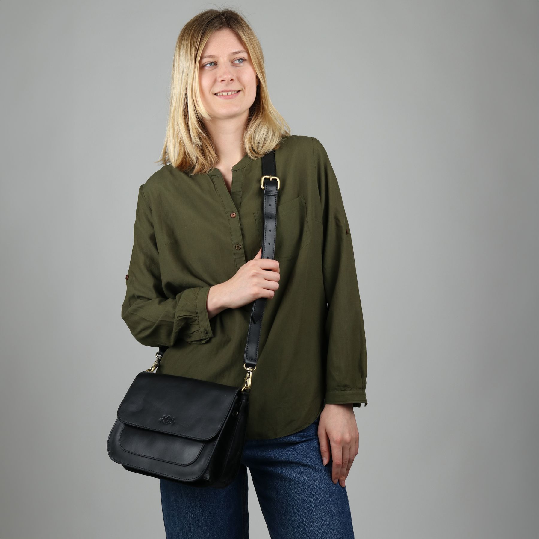 SID & VAIN Schultertasche Leder FRAN schwarz Ledertasche 2