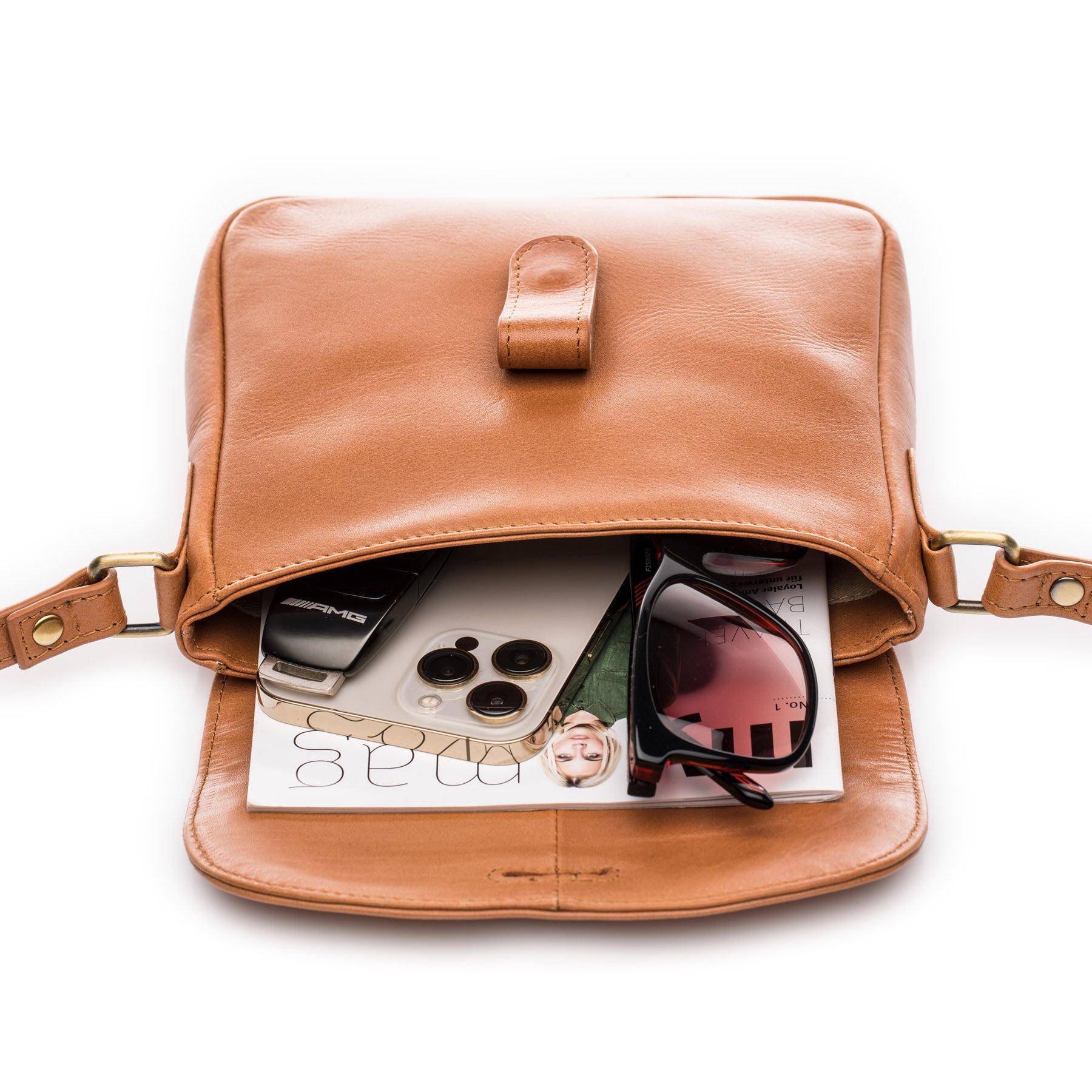 SID & VAIN Schultertasche Leder & Umhängetasche Leder klein IVY light-tan 39047