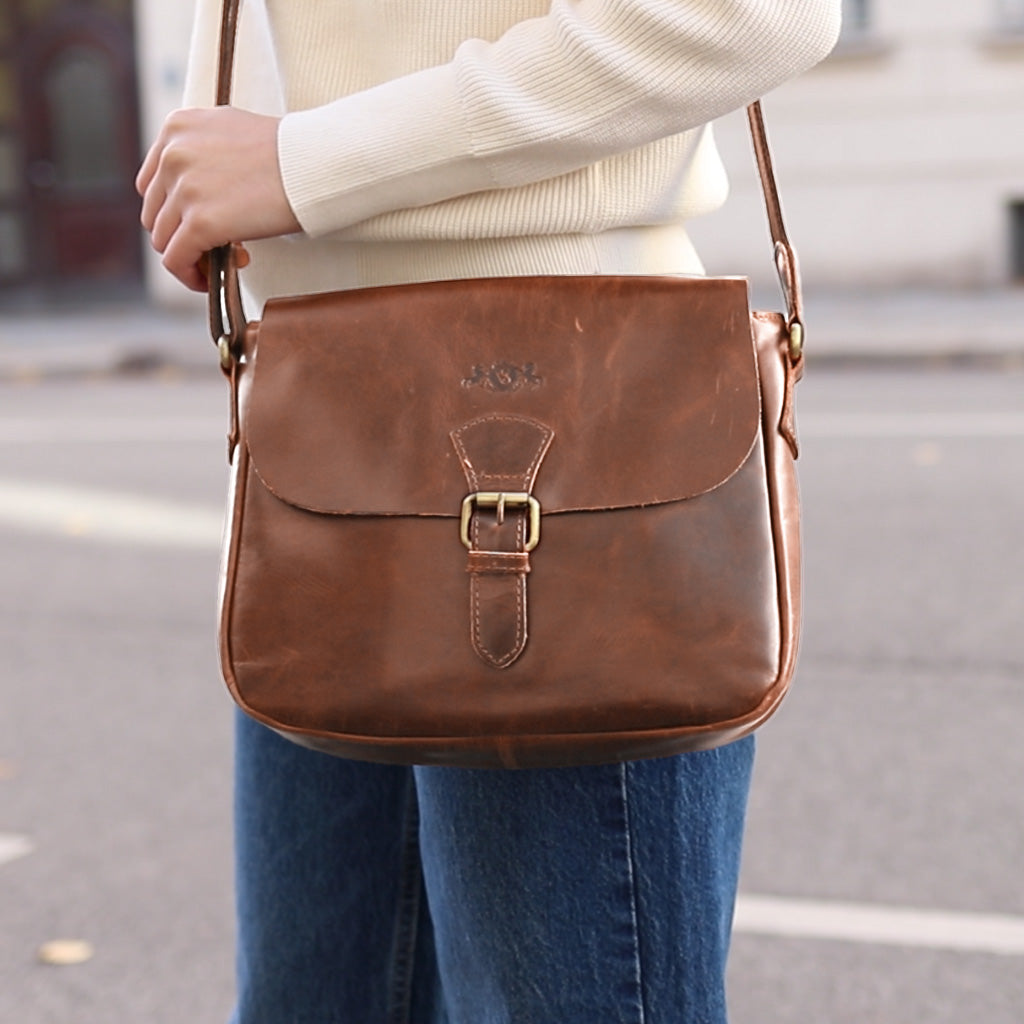 SID & VAIN Schultertasche Leder YALE hellbraun Handtasche Leder 50105