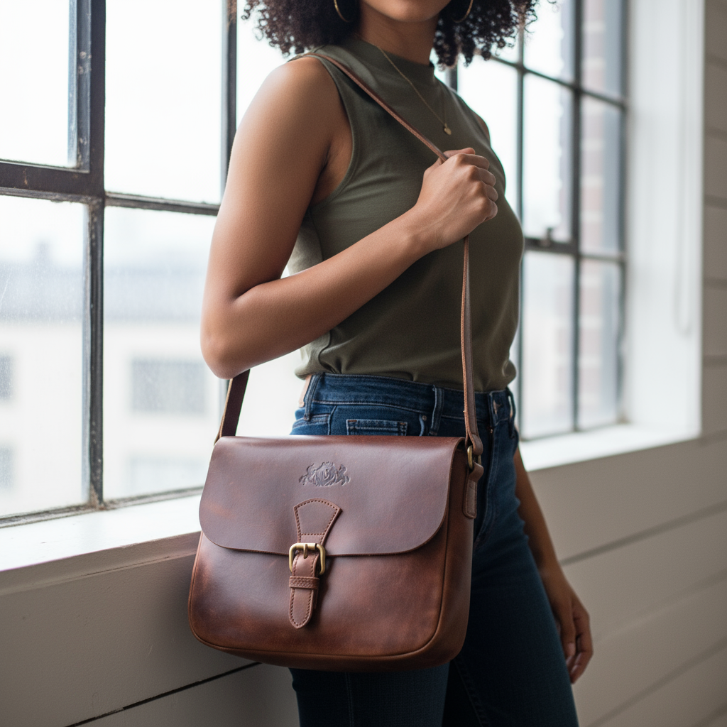 SID & VAIN Schultertasche Leder & Umhängetasche Leder YALE in use