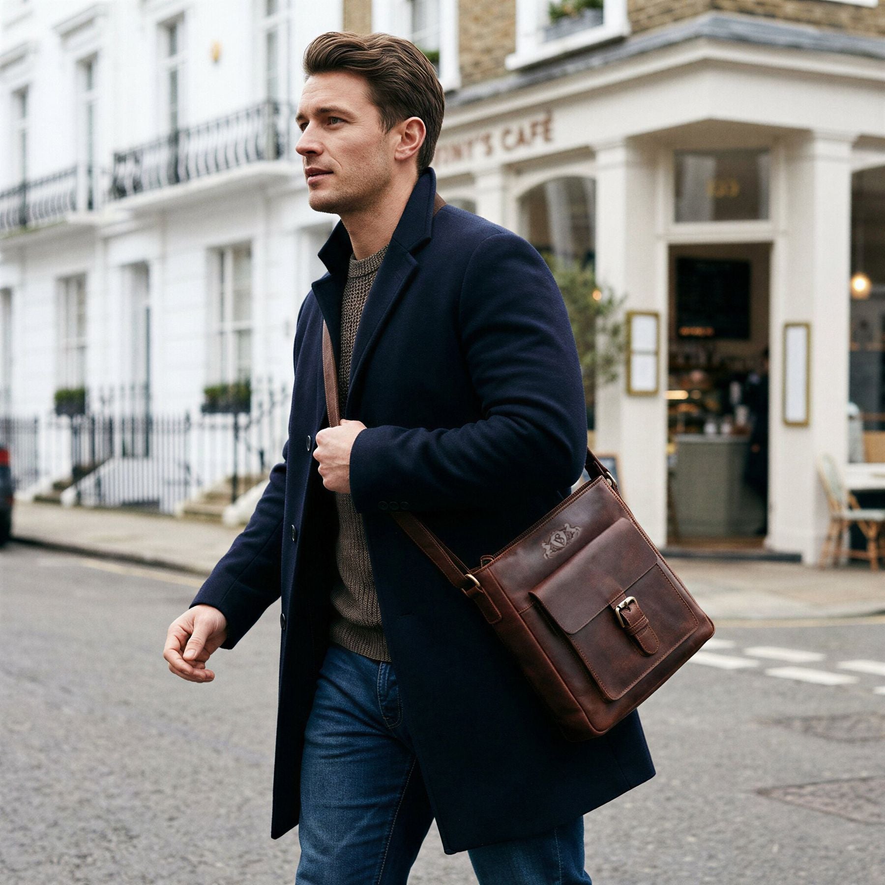 SID & VAIN Umhängetasche Leder klein YALE braun-cognac 13825