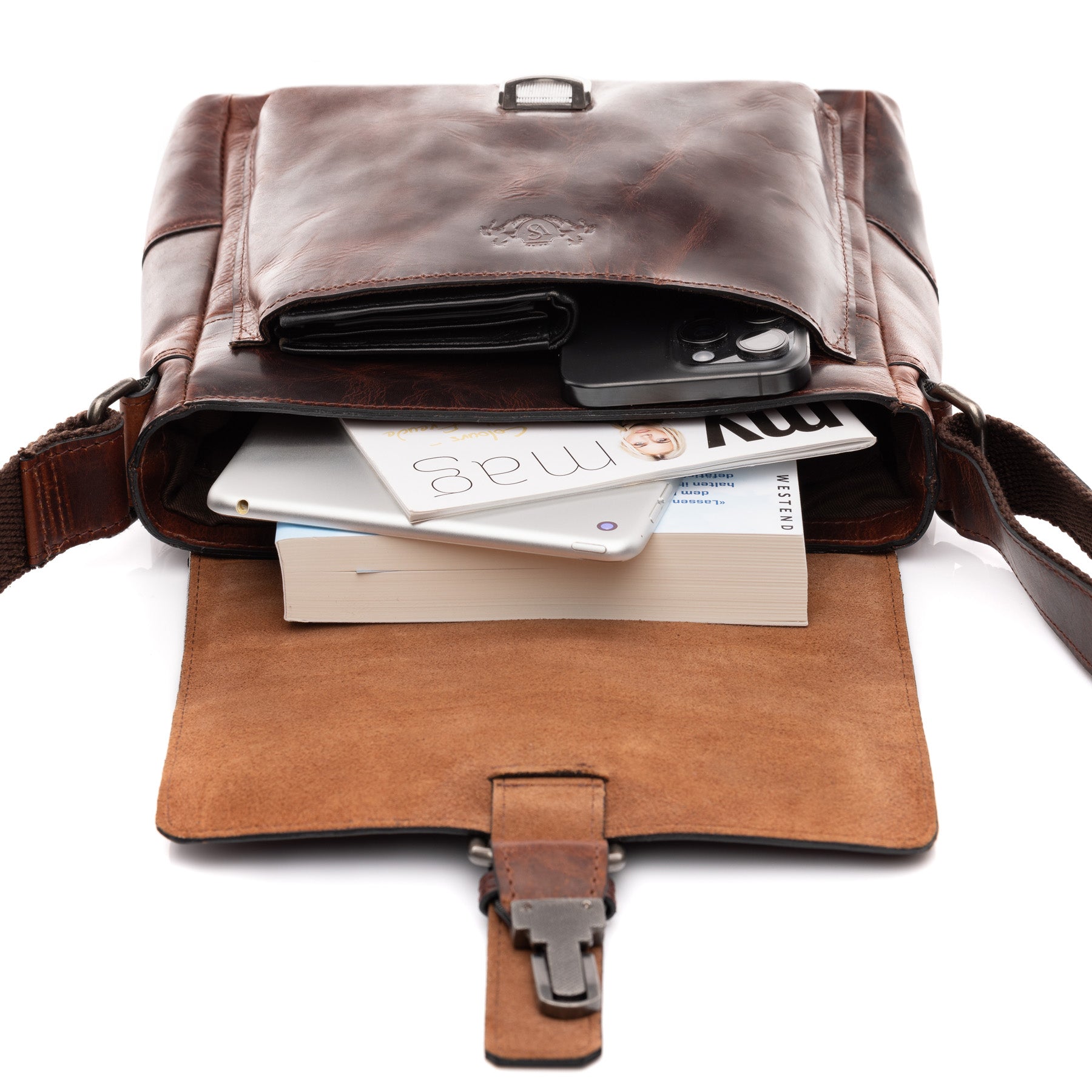 Umhängetasche Leder braun GRAHAM Schultertasche