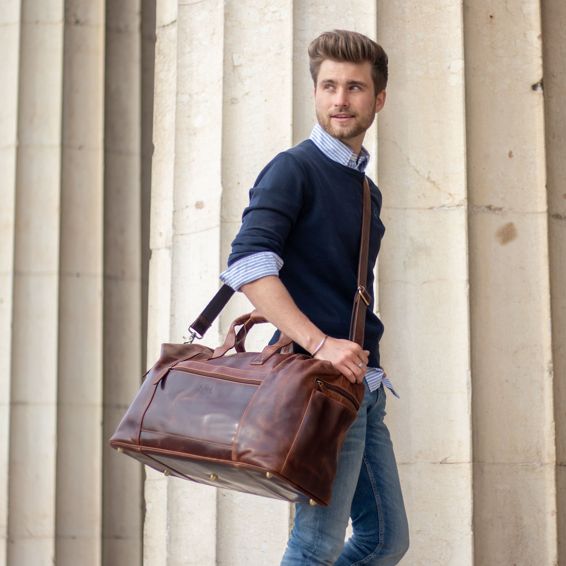 SID & VAIN Reisetasche Leder-removable-handle XL BRISTOL SIDE brown 32703