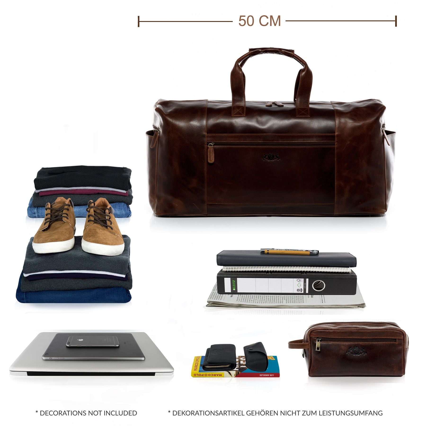 SID & VAIN Reisetasche Leder-removable-handle XL BRISTOL SIDE brown 32709