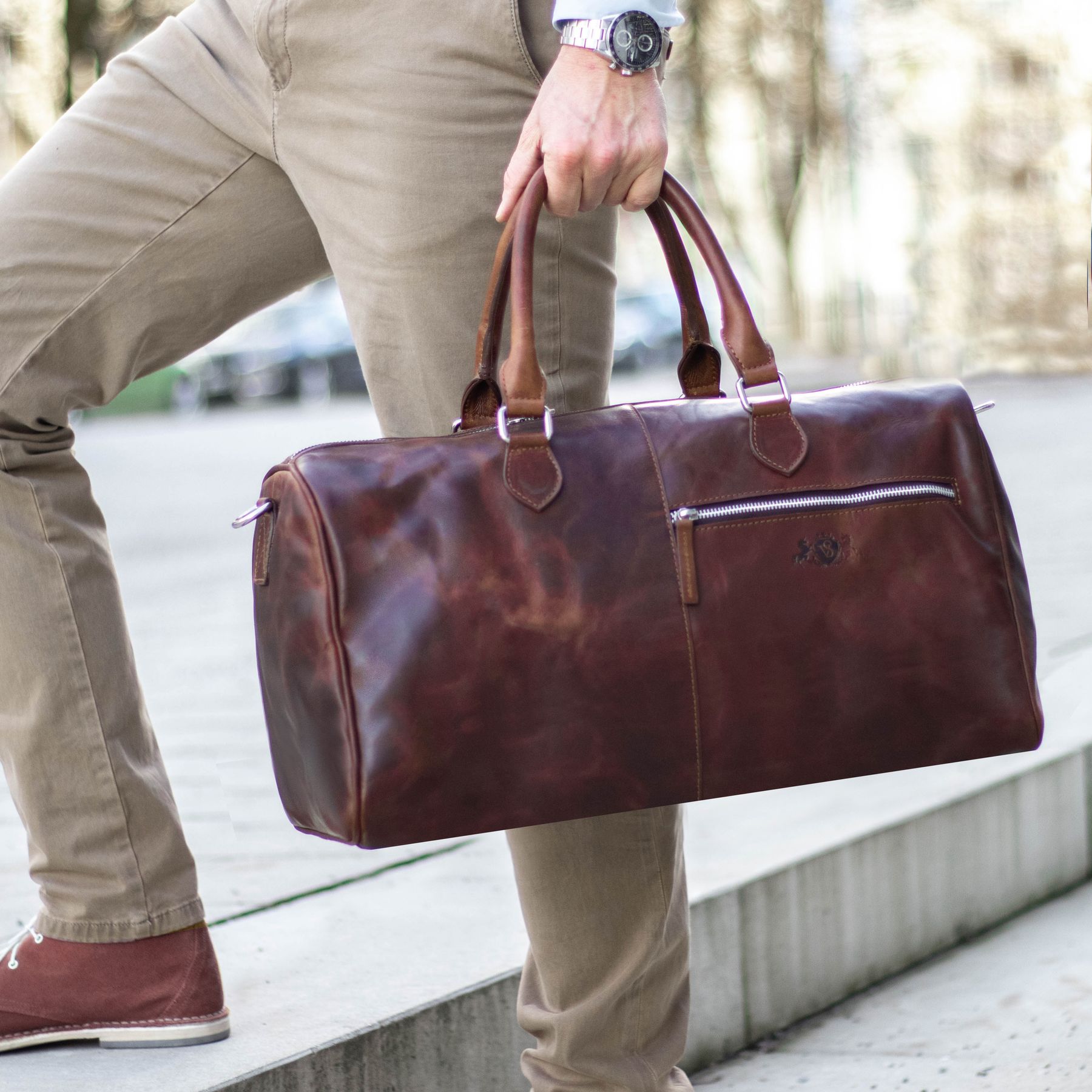 SID & VAIN Reisetasche Weekender Leder SEATTLE braun-cognac 27625