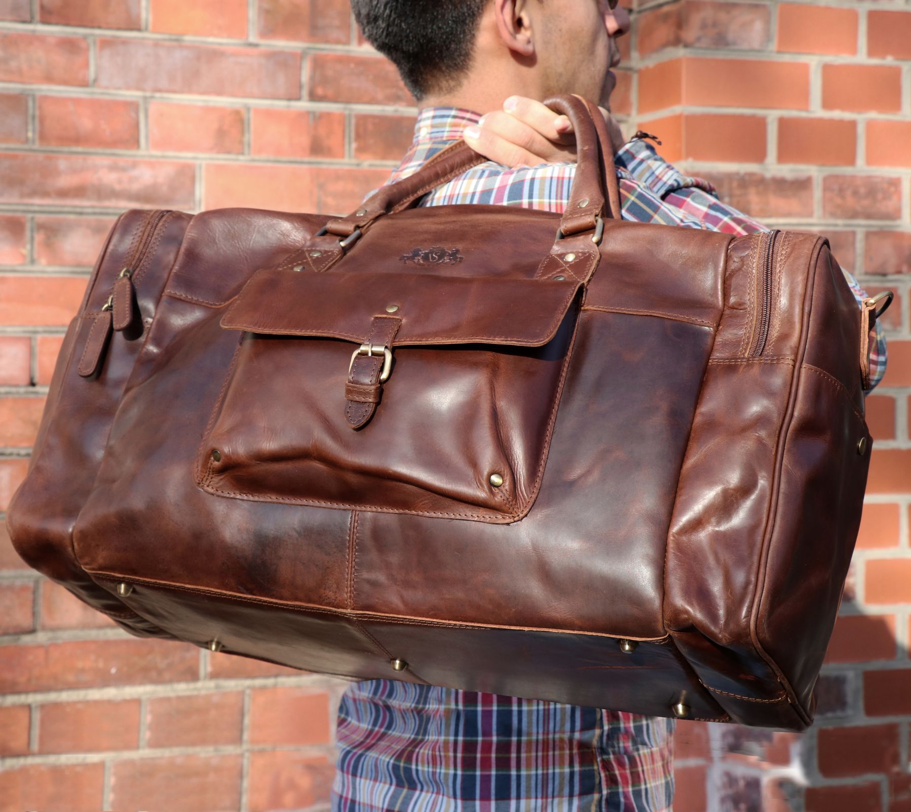 SID & VAIN Reisetasche Leder mit Hangtag YALE braun-cognac 15772