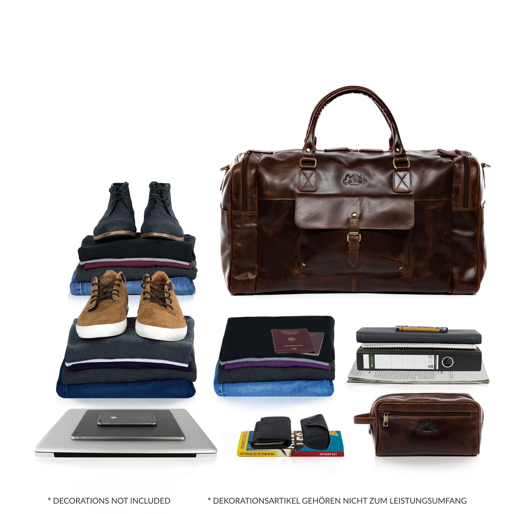SID & VAIN Reisetasche Leder mit Hangtag YALE braun-cognac 15774