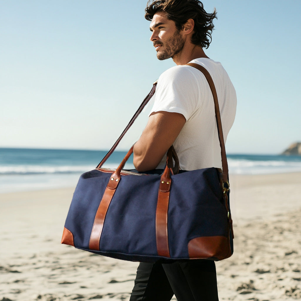 SID & VAIN Reisetasche Canvas LENNOX Weekender blau olive 10