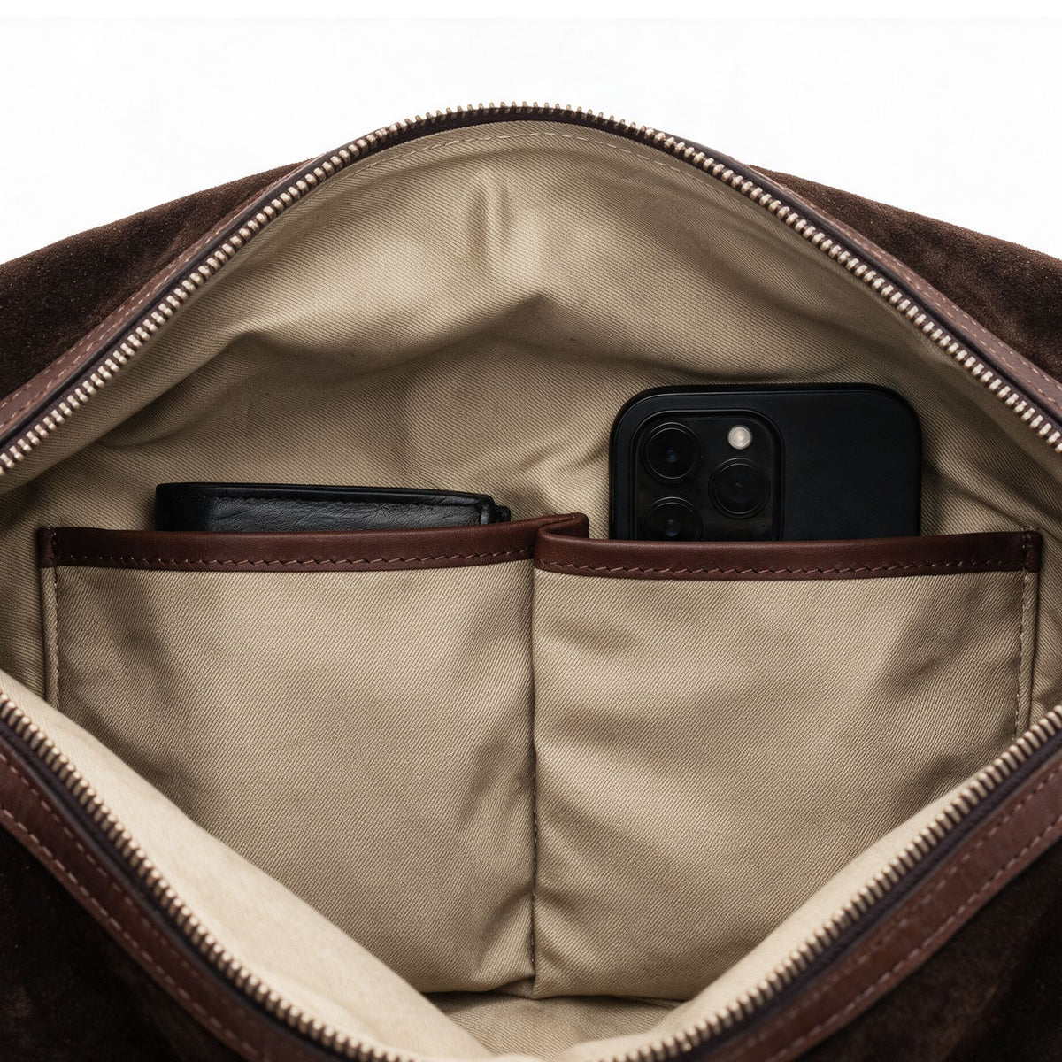 Wildleder Reisetasche Lennox braun Innen fächer