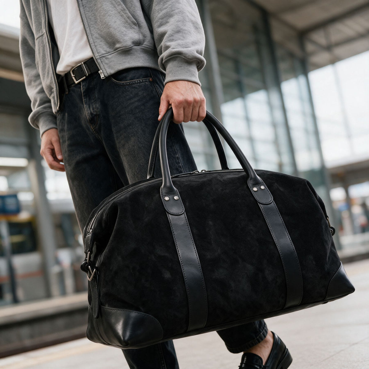 Wildleder Reisetasche Lennox schwarz Inuse