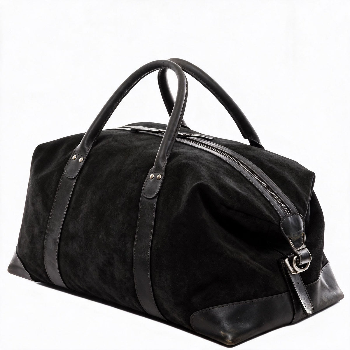 Wildleder Reisetasche Lennox schwarz seitlich