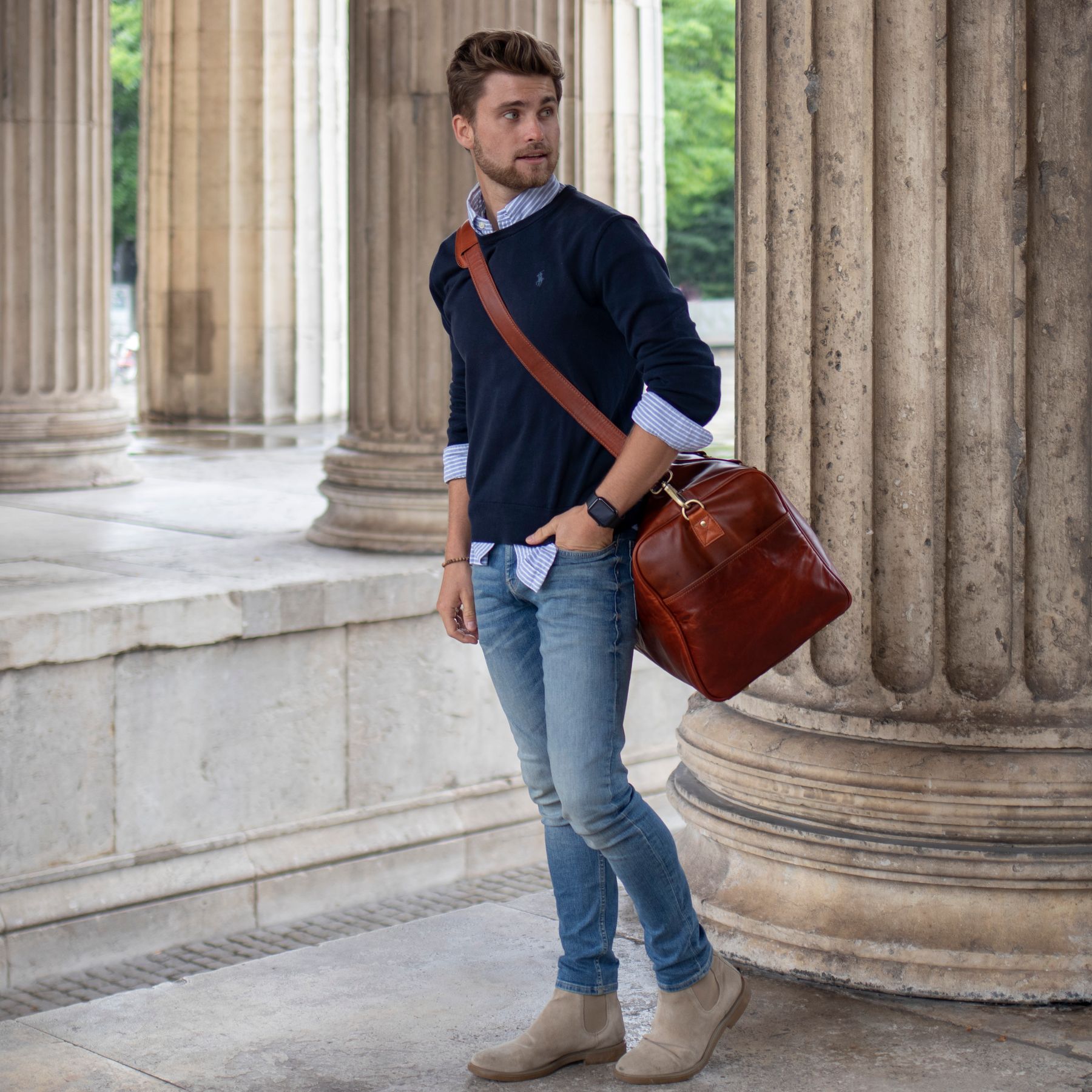 SID & VAIN Reisetasche groß Leder XXL LINUS chestnut 31403