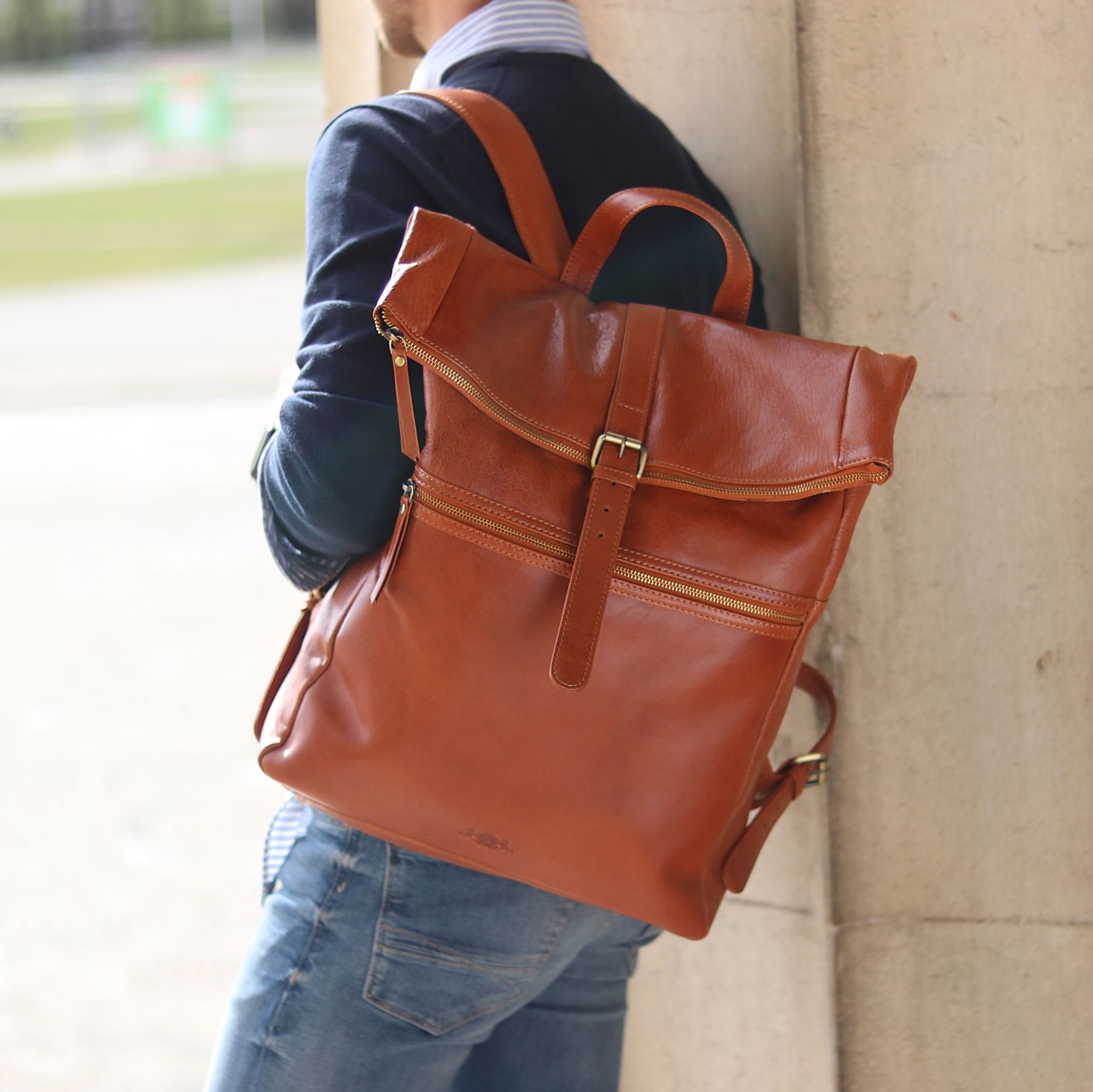 SID & VAIN Rucksack Leder XL LEVI Zip light-crunchy-tan 28885