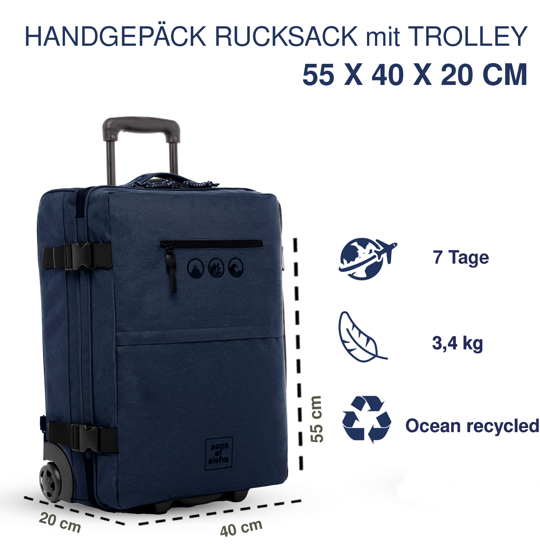 SONS OF ALOHA 2 in 1 Handgepäck-Koffer & Rucksack KANE 46731