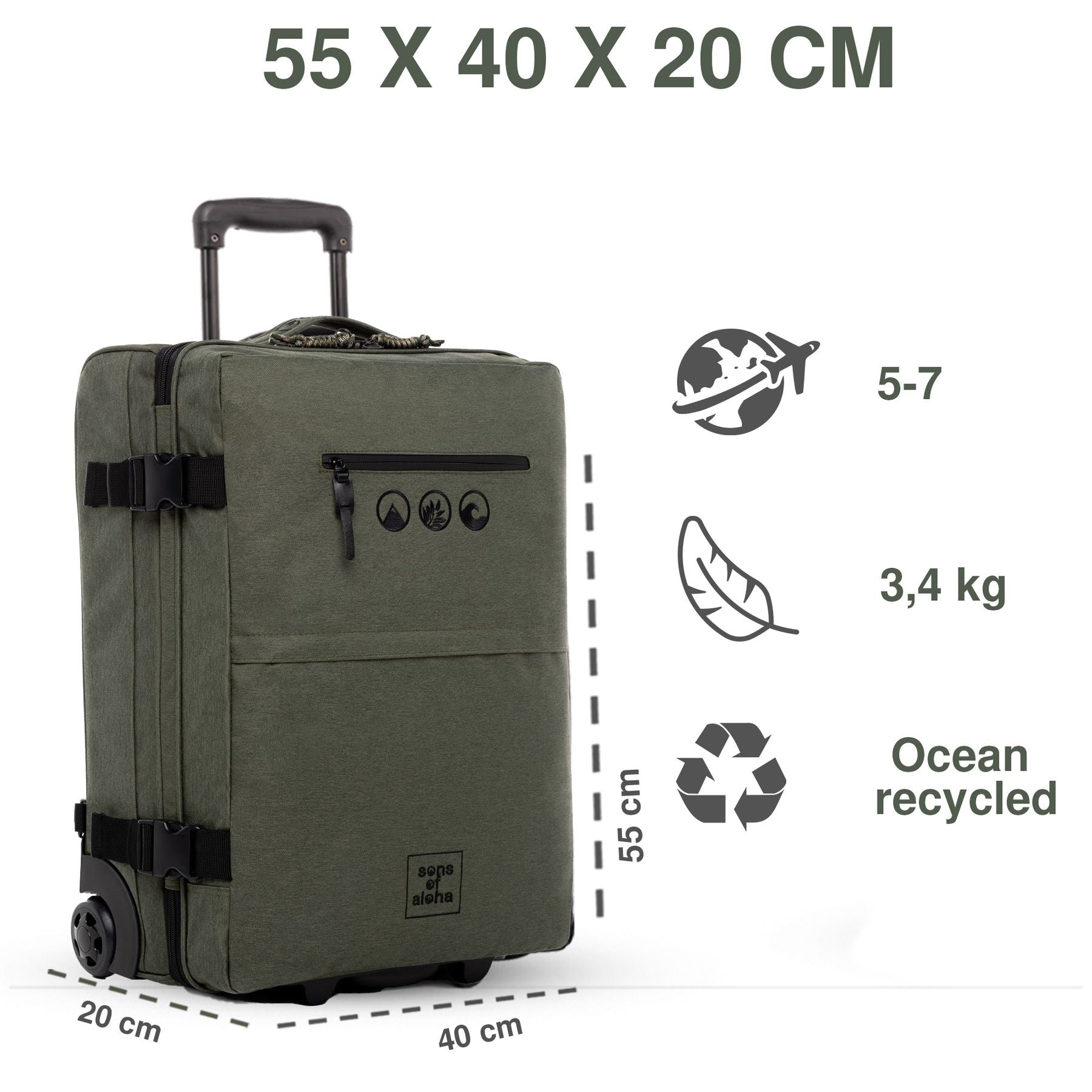 SONS OF ALOHA 2 in 1 Carry-On Suitcase & Backpack KANE