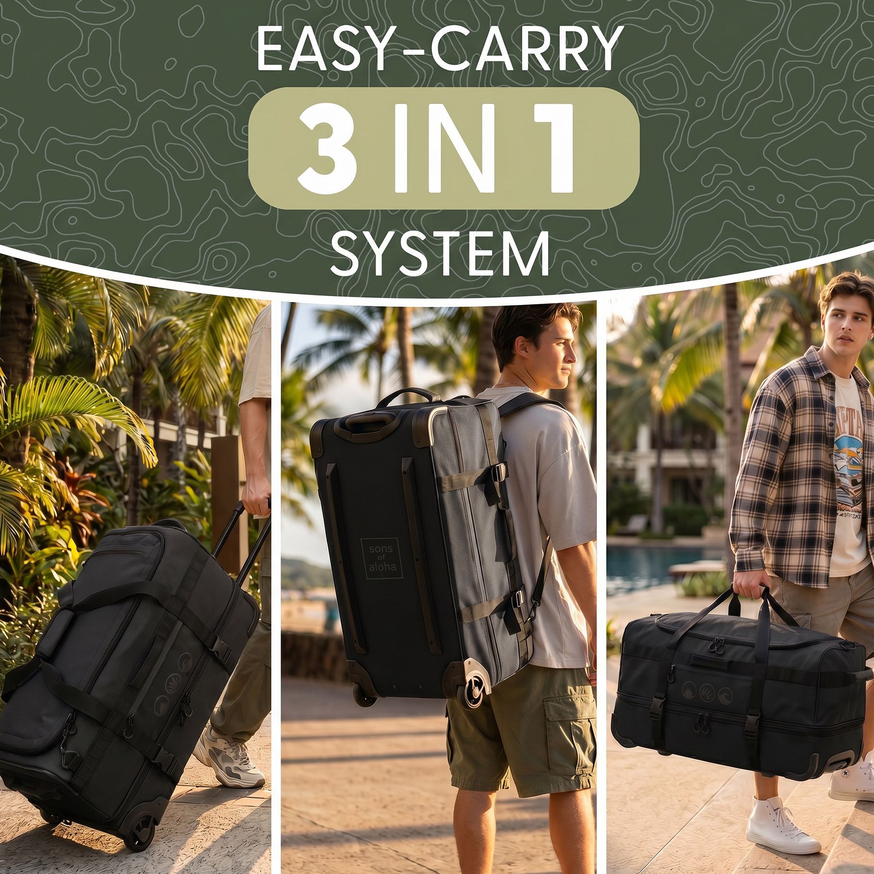SONS OF ALOHA 3-in-1 Travel Bag Carry-On Suitcase & Backpack FLOW