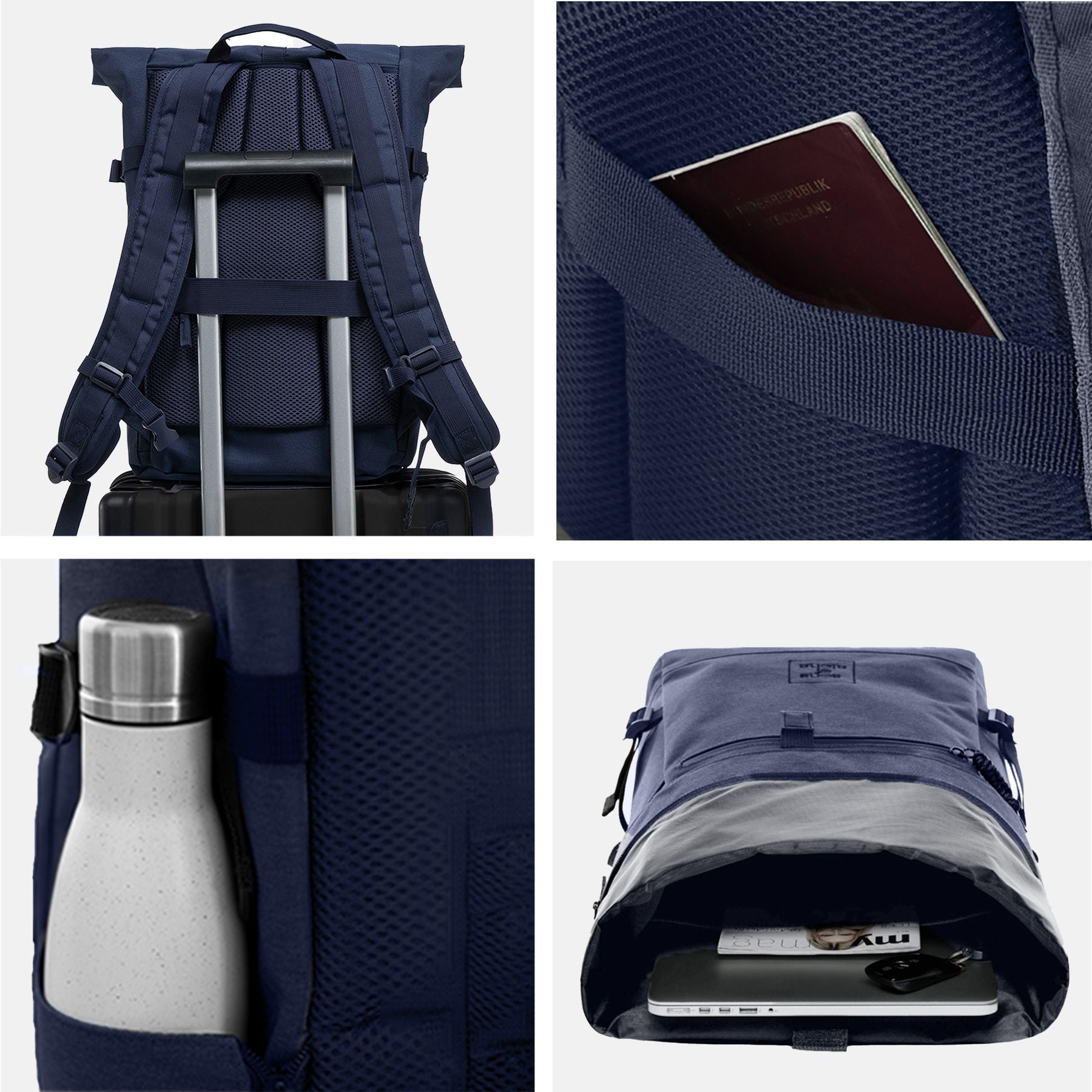 SONS OF ALOHA Rolltop Rucksack Fahrradrucksack 15" Zoll Laptopfach Backpack Tagesrucksack verschiedene Farben grün, blau, schwarz, beige