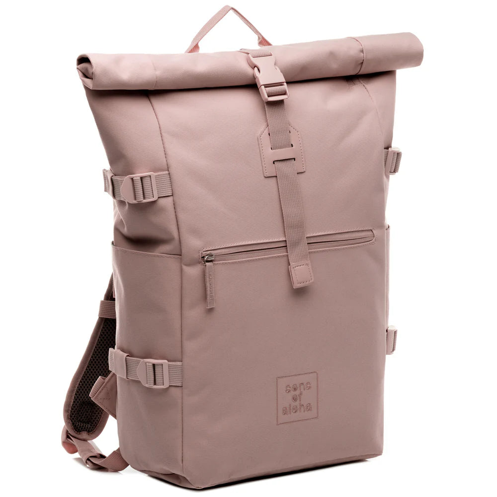 Rucksack backpack RollTop SONS OF ALOHA RPET KANE pink side